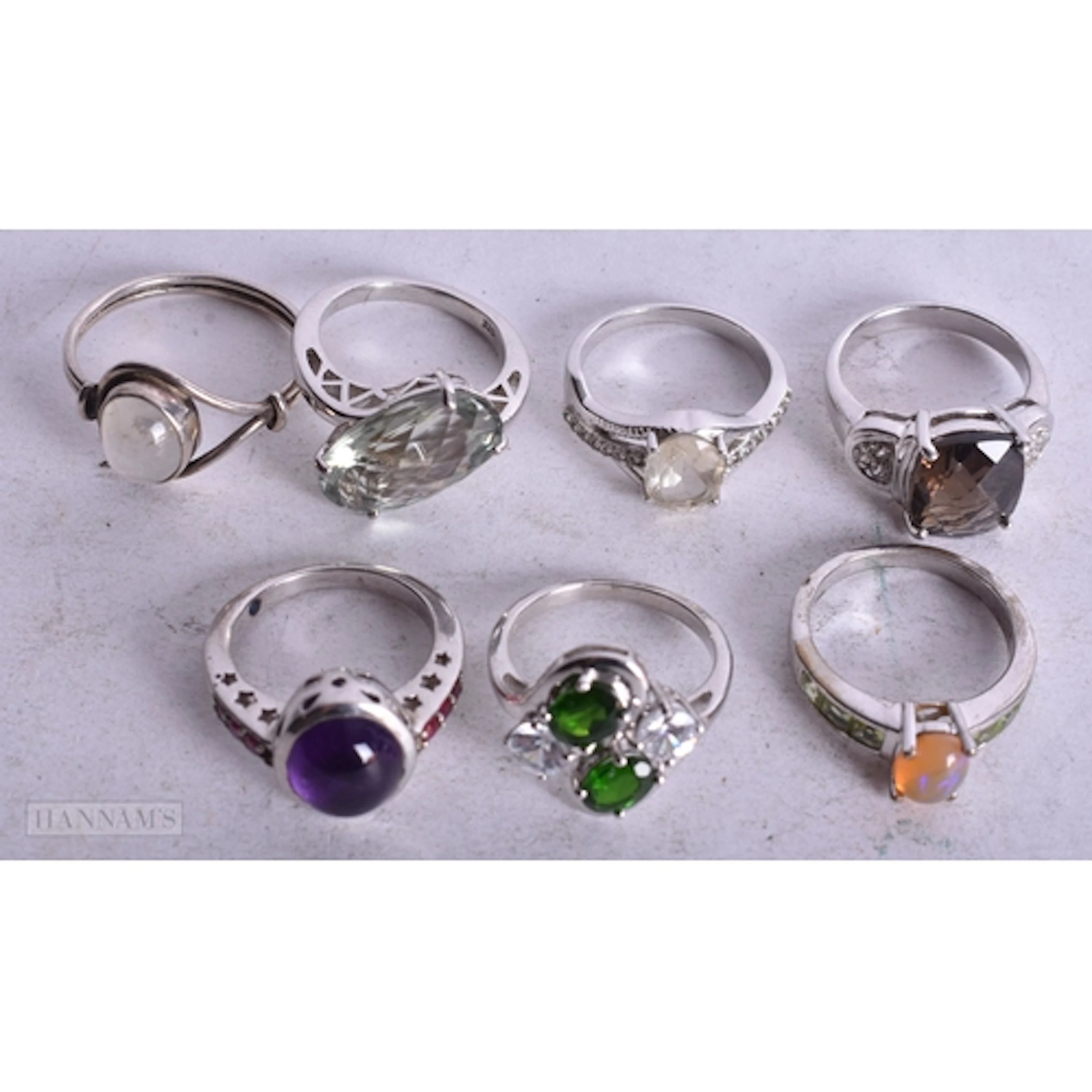 Collection of Sterling Silver Gemstone Rings inc. Diopside, ...