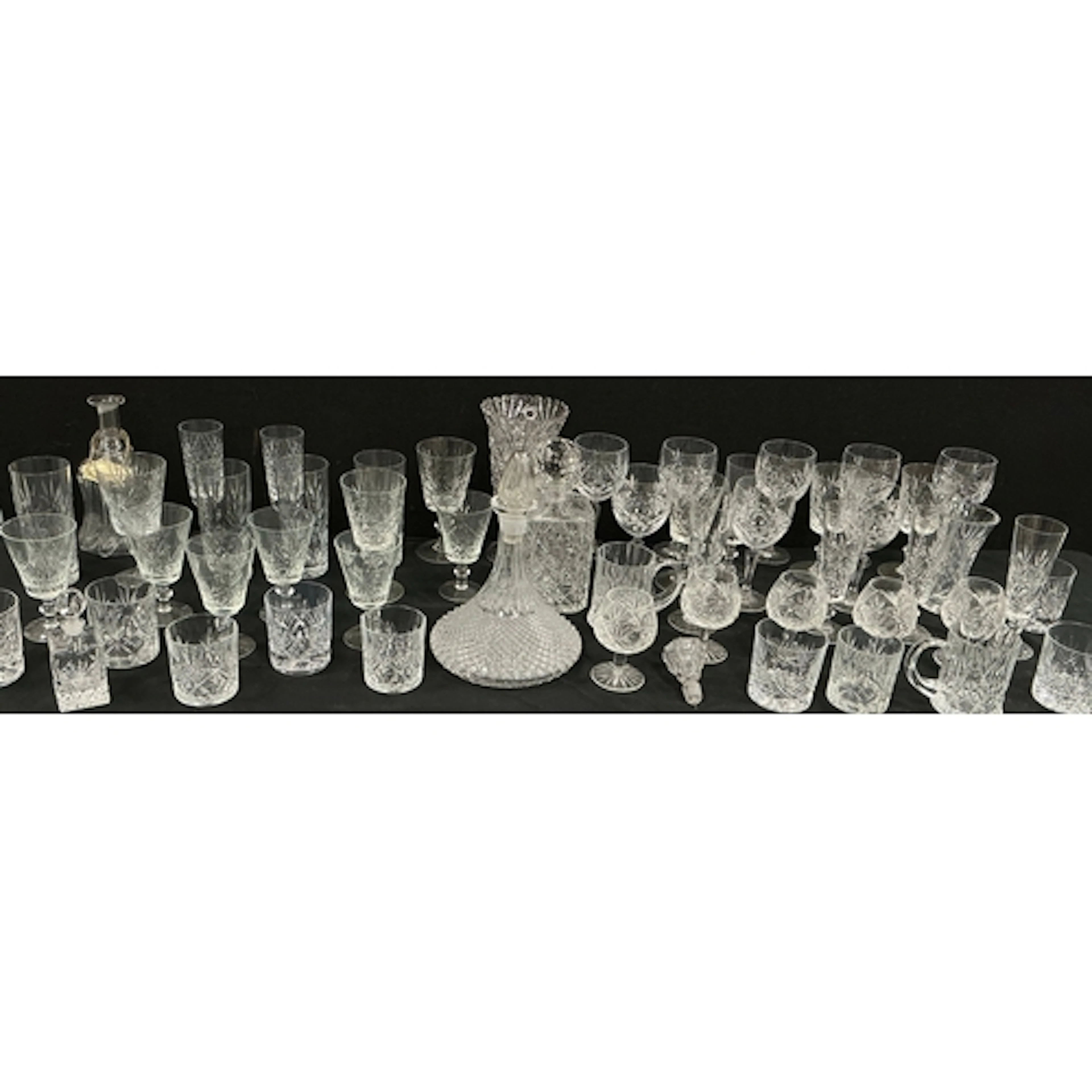 Glassware - a ships decanter with cut base and stopper; eigh...