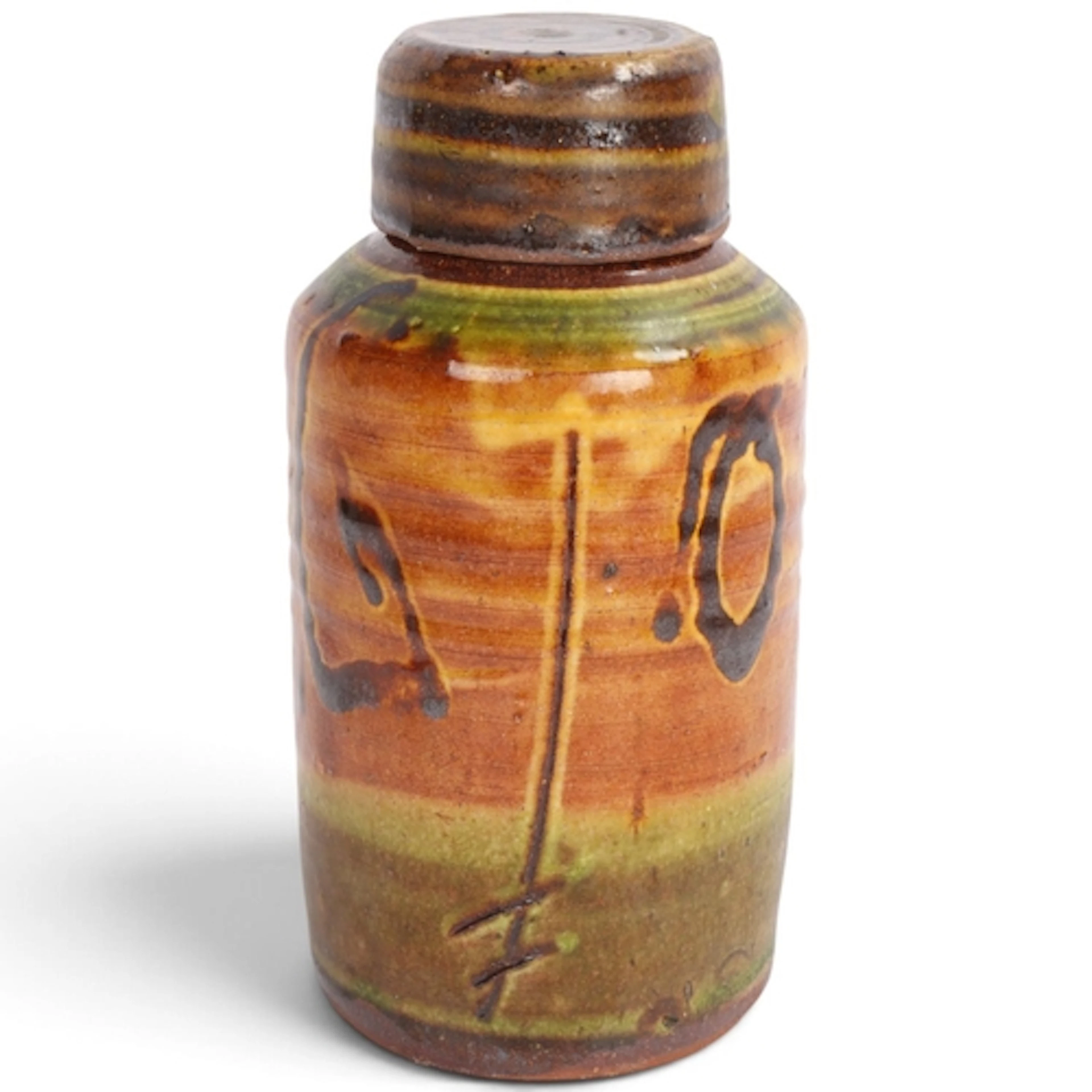 CLIVE BOWEN (b.1943), an earthenware bottle jar and lid, h y...