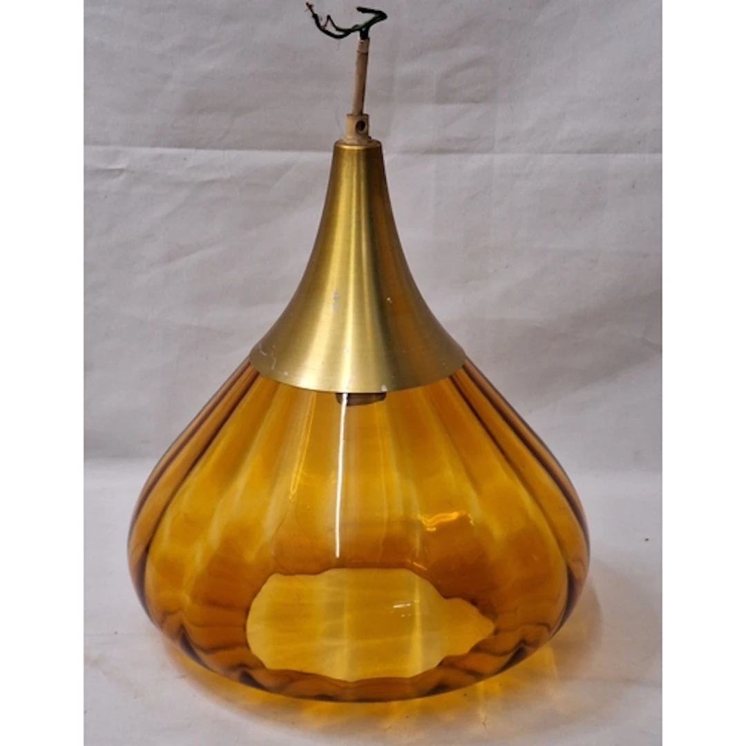 Vintage Amber Coloured Glass Onion Shaped Ceiling Pendant Li...