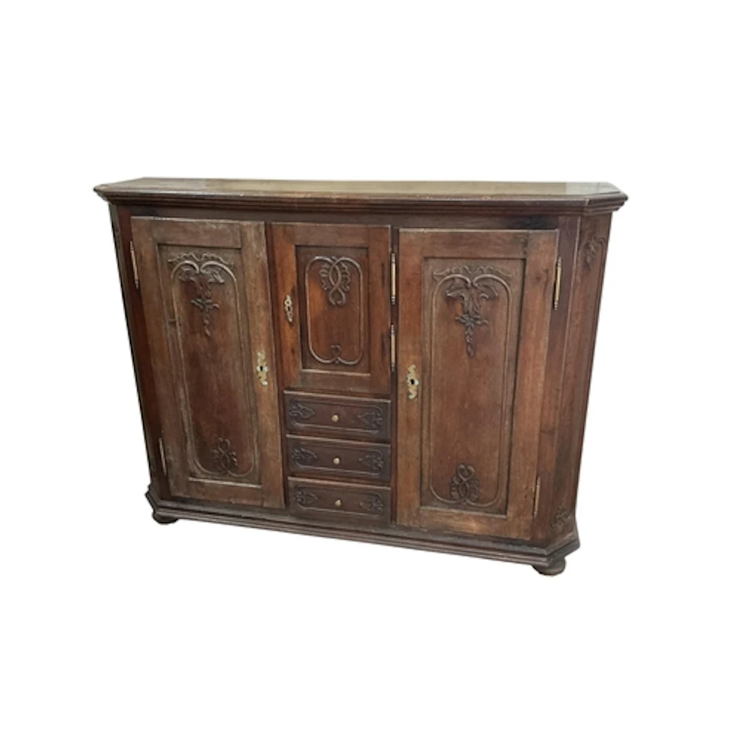 An 18th century French oak side cabinet, width 147cm, depth ...