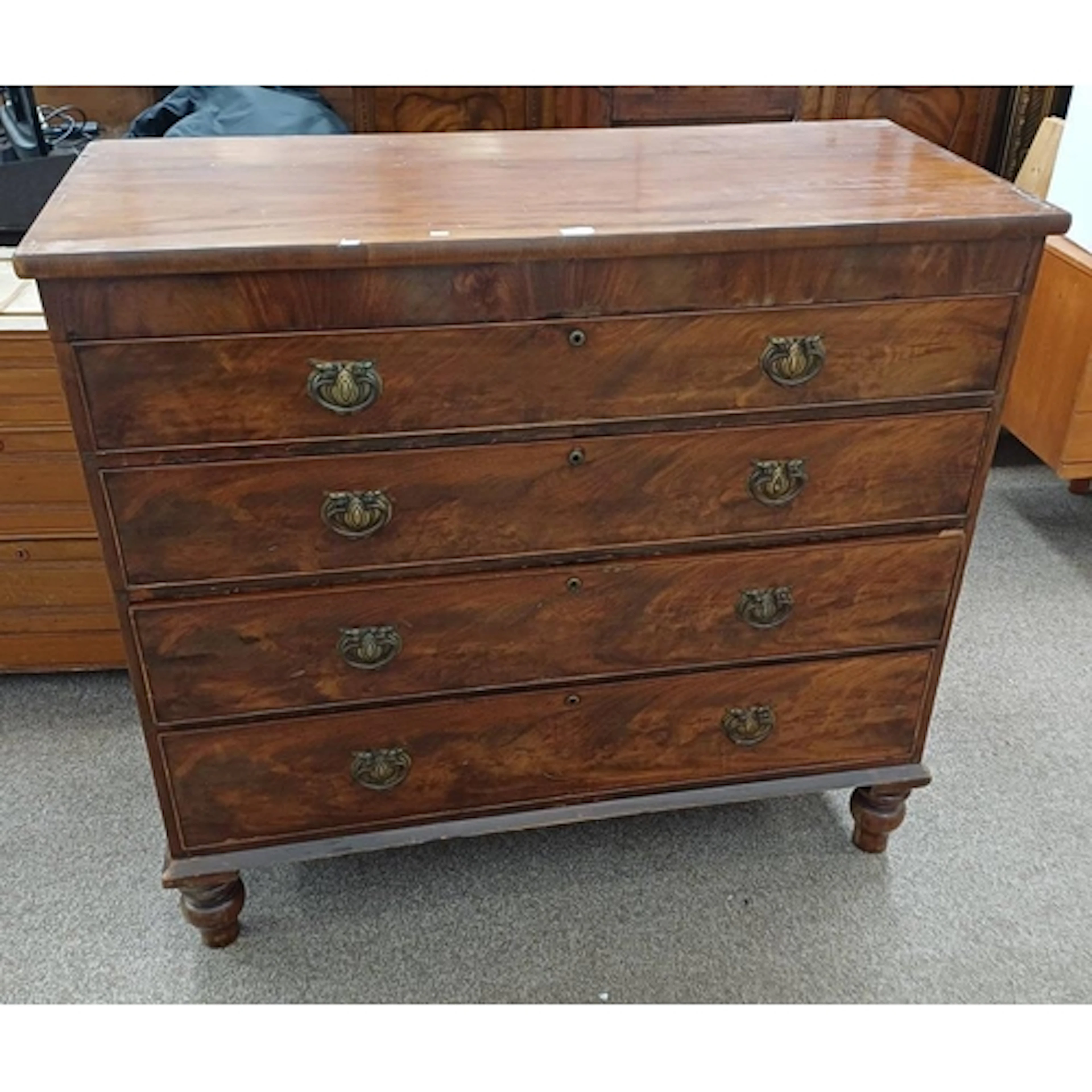 19TH CENTURY MAHOGANY CHEST OF 4 GRADUATED DRAWERS - 111 CM ...
