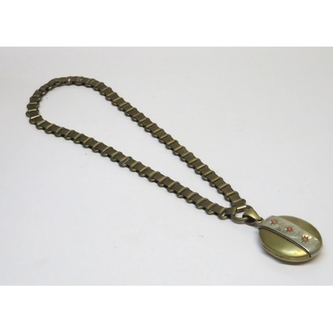19th Century coral mounted locket, on gilt metal chain