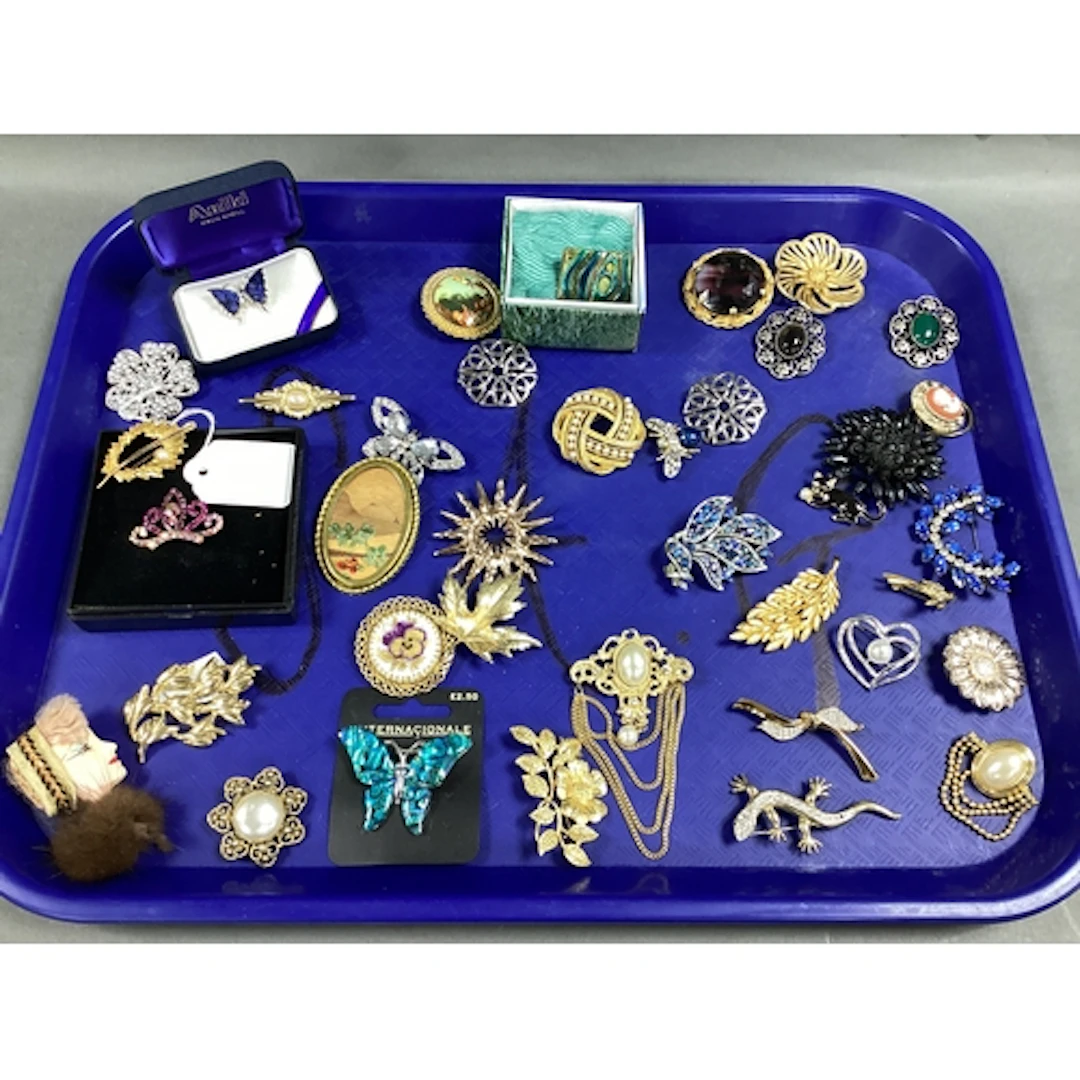 Assorted Costume Brooches, including novelty bee, kitten, ca...