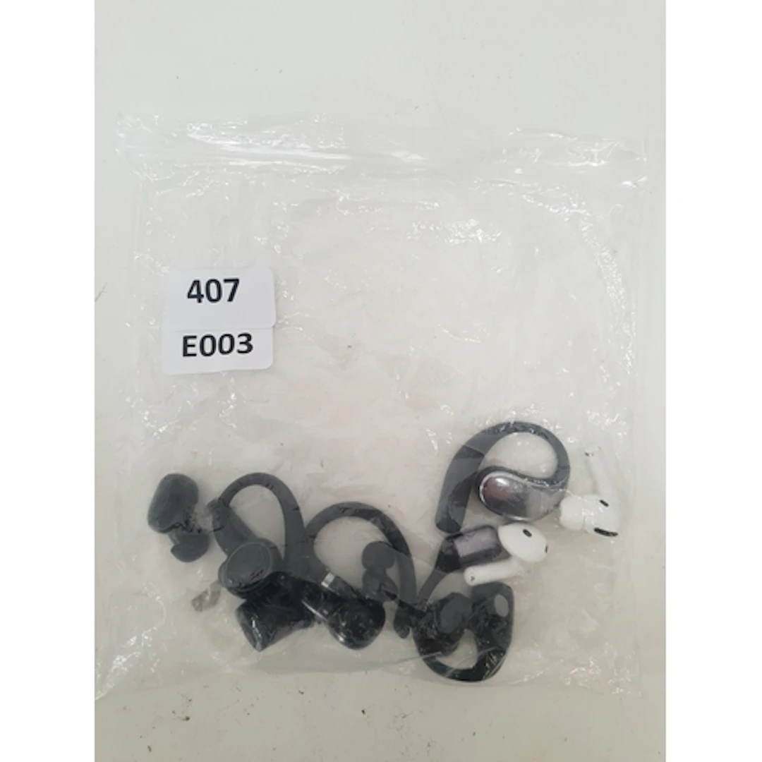 ONE BAG OF NINE SINGLE EARBUDS including Apple