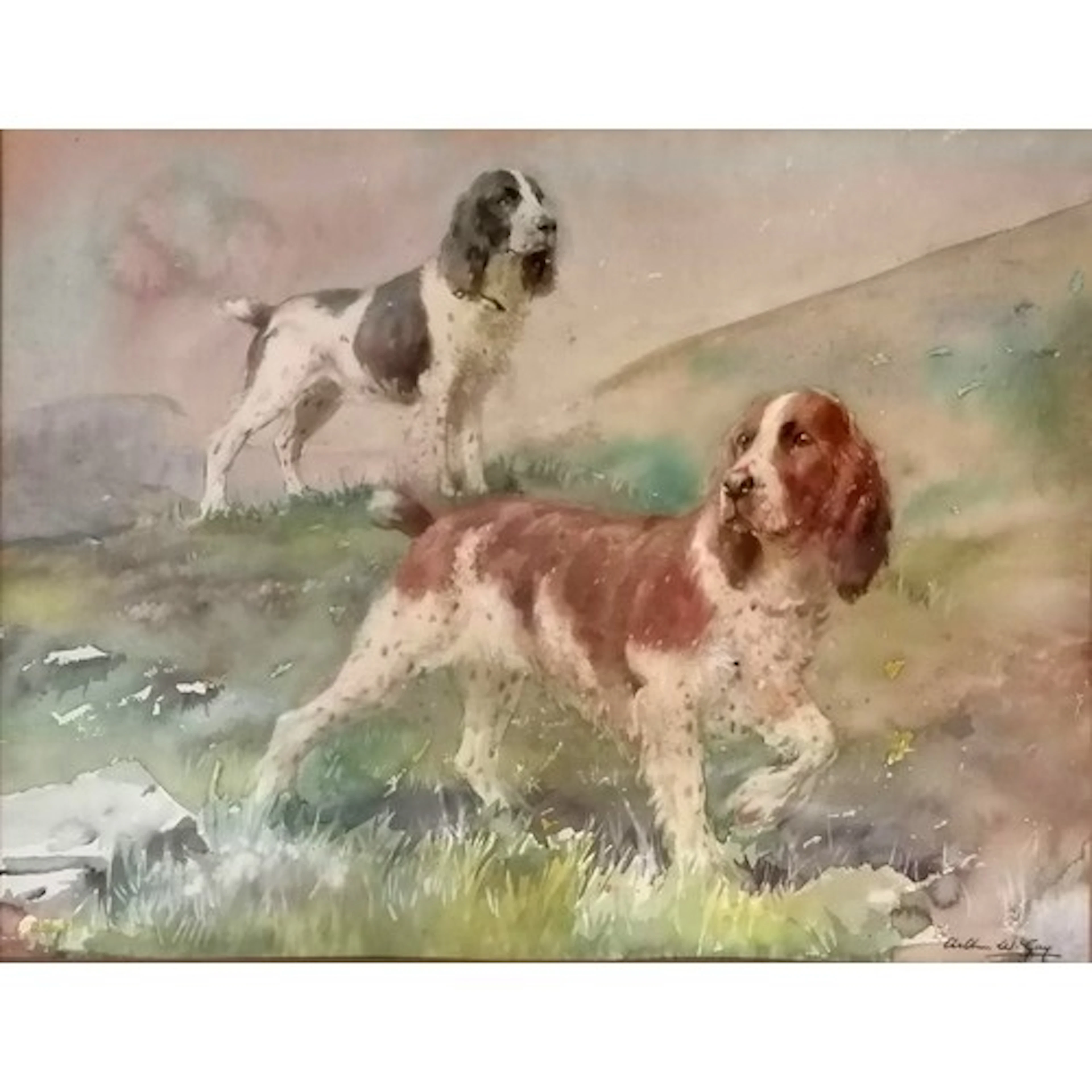 Arthur Wilson Gay (1901–58) watercolour painting of 'Spaniel...