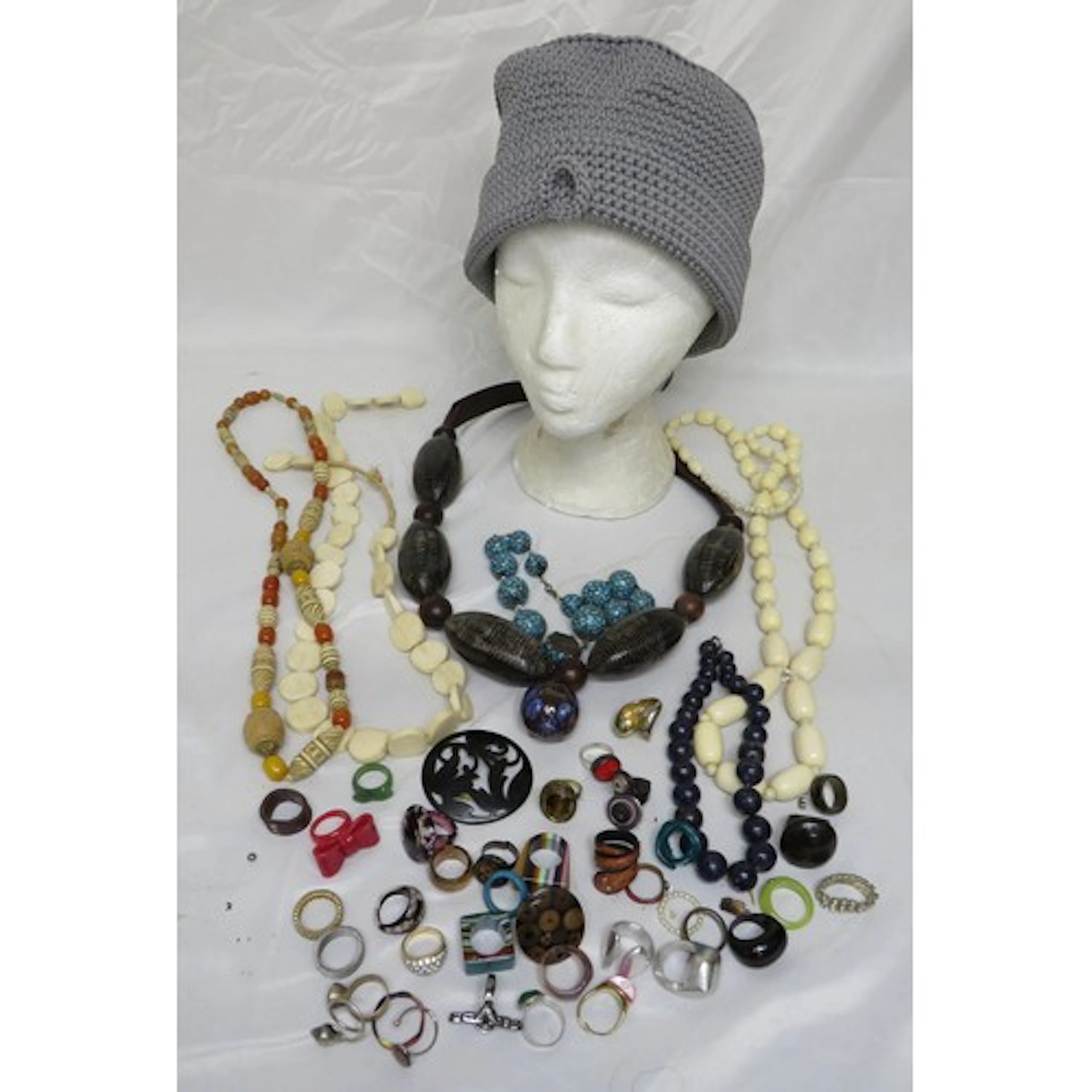 Large Statement Necklaces incl. wooden beads on ribbon, bone...