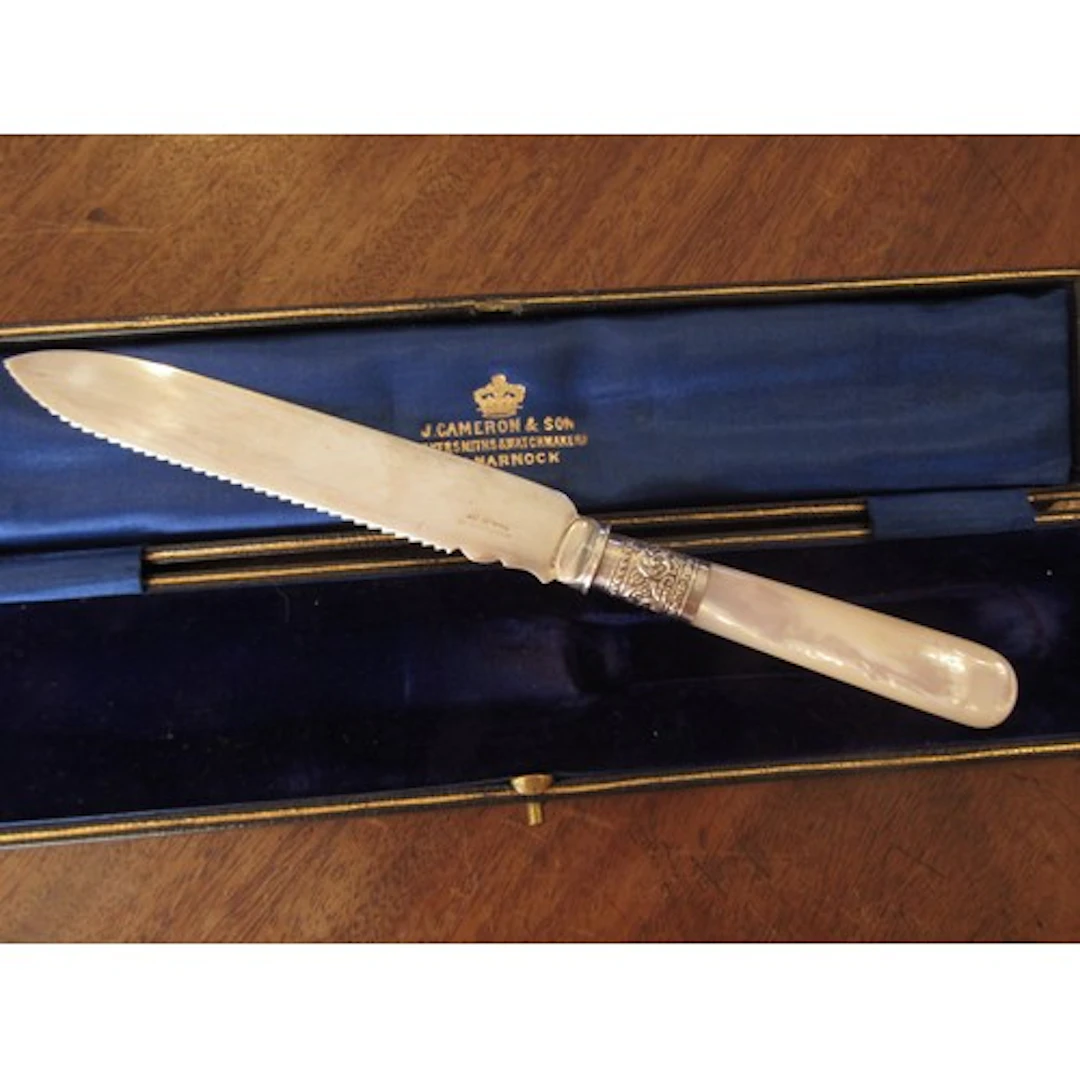 Antique Silver Collared Mother of Pearl Handled Presentation...