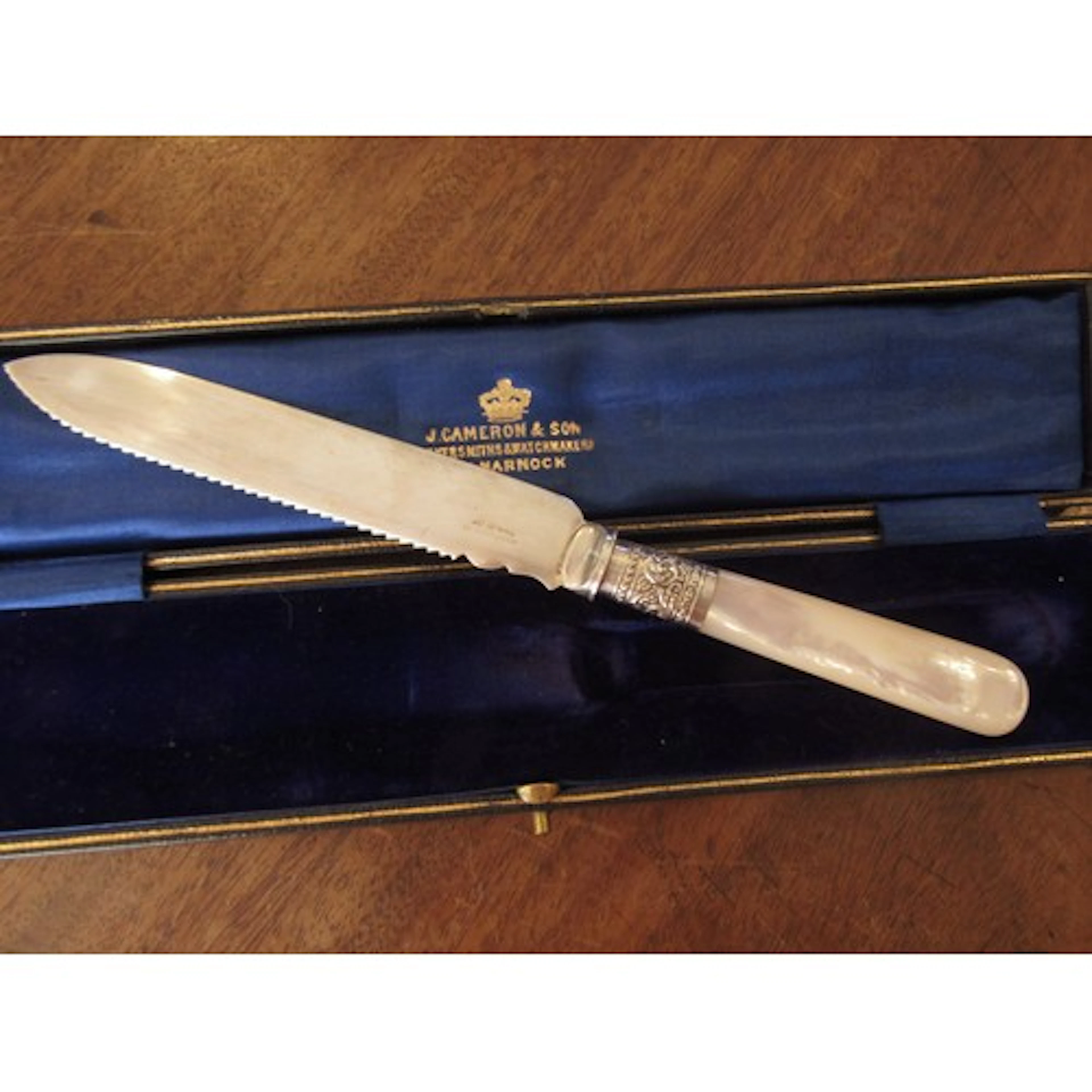 Antique Silver Collared Mother of Pearl Handled Presentation...