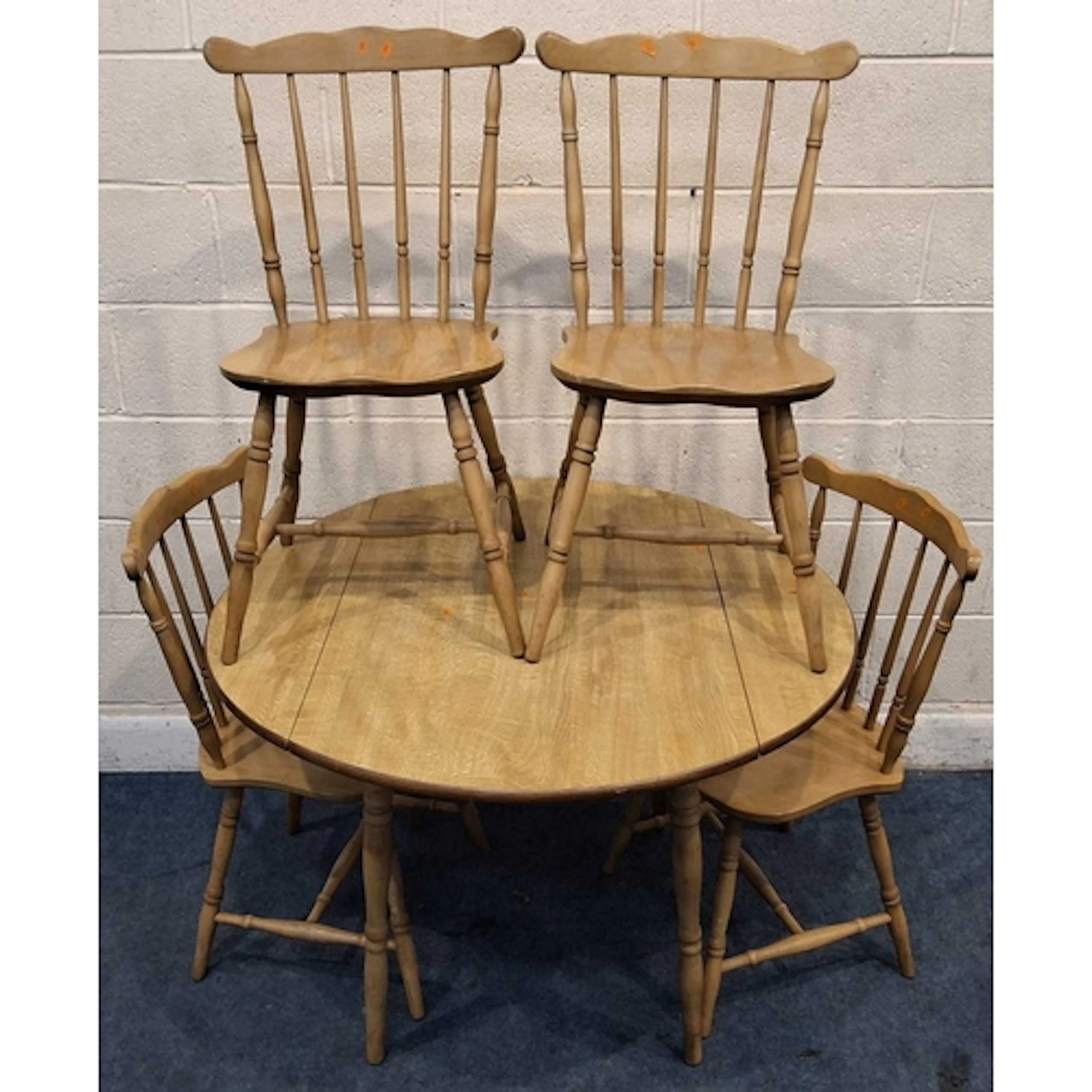 A DINETTE DROP LEAF TABLE, raised on turned legs, along with...