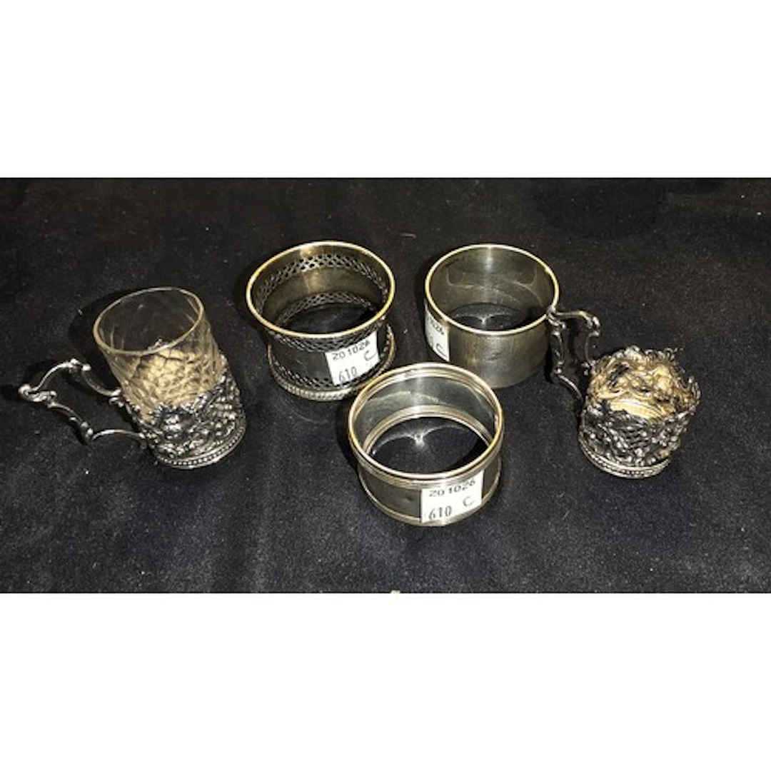 Three hallmarked silver napkin rings, two hallmarked silver ...