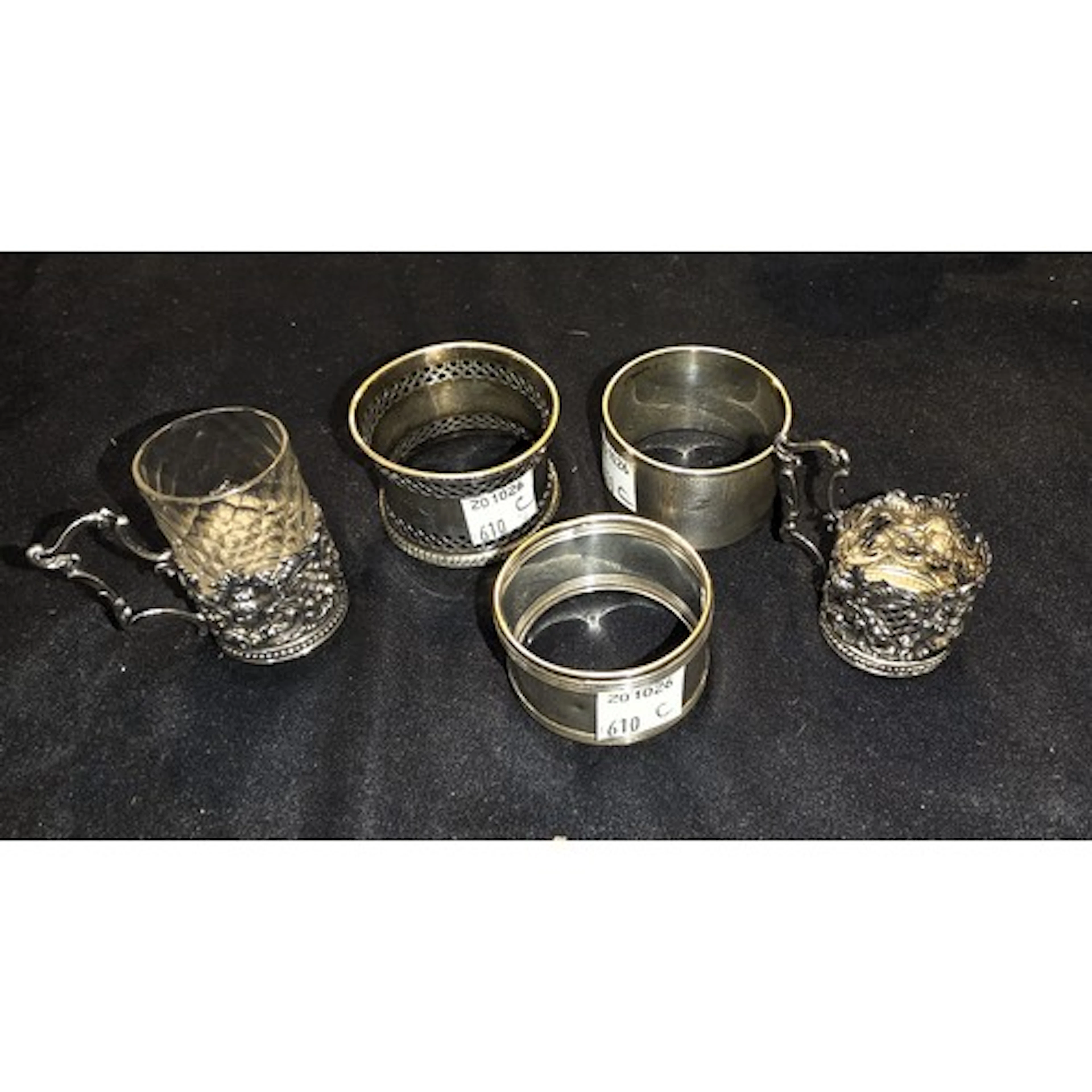Three hallmarked silver napkin rings, two hallmarked silver ...