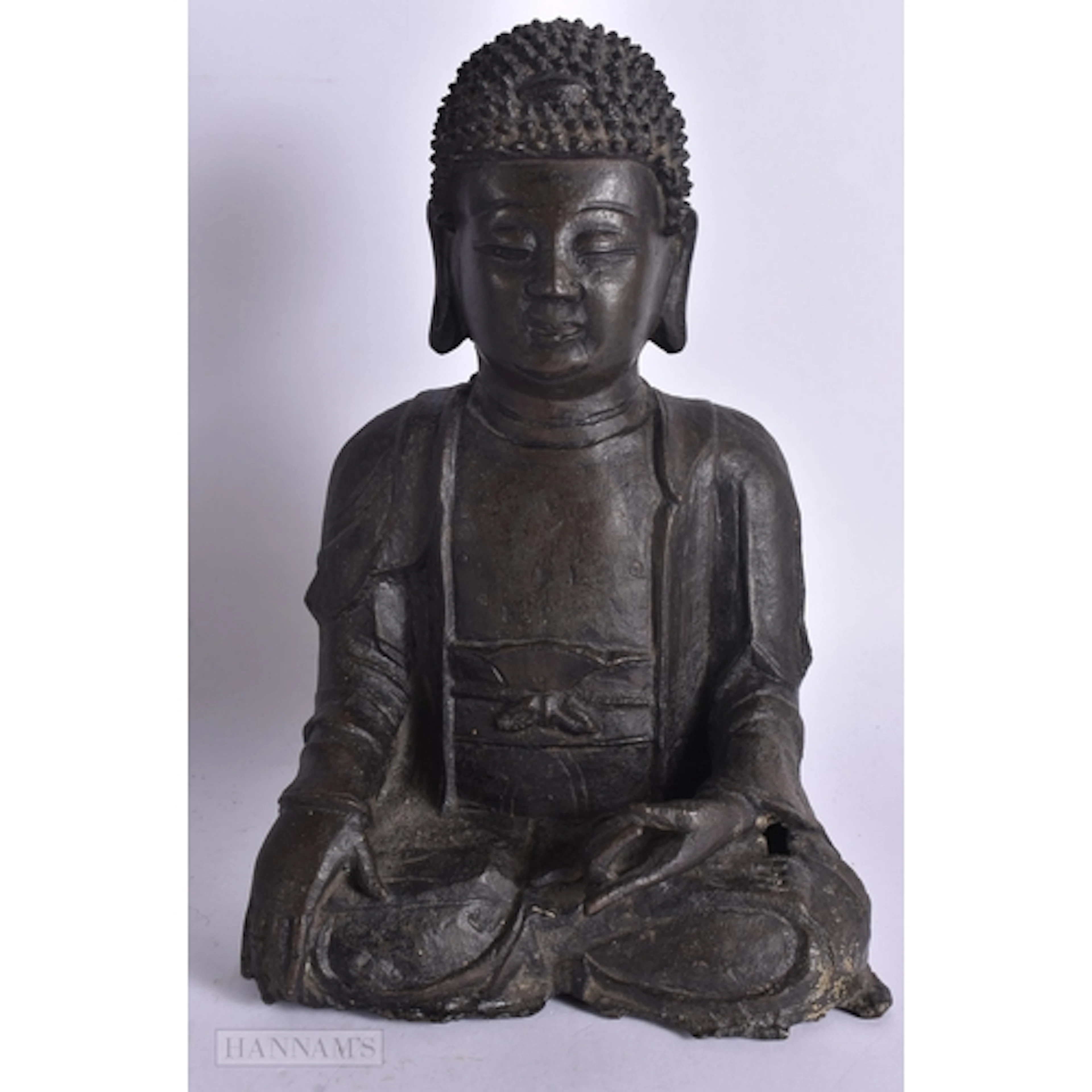 A 16TH/17TH CENTURY CHINESE SEATED BRONZE BUDDHA Ming, with ...