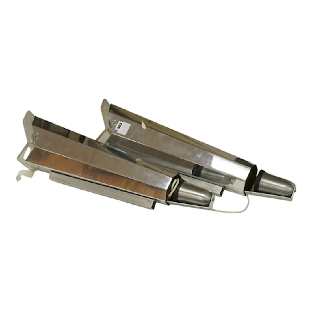 A pair of Art Deco style white metal and Perspex wall lights...
