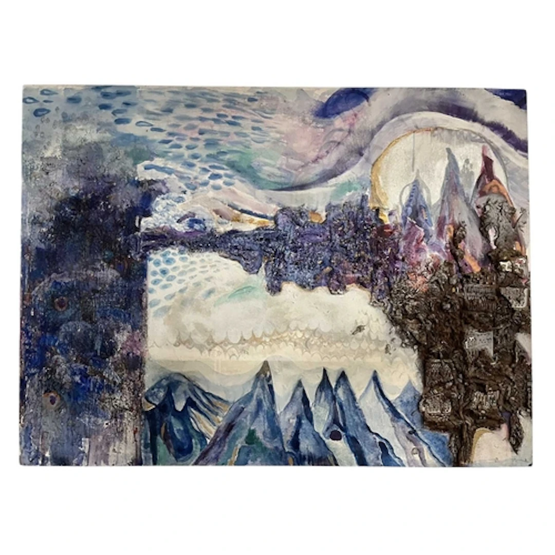 A Contemporary late 20th century mixed media on board abstra...