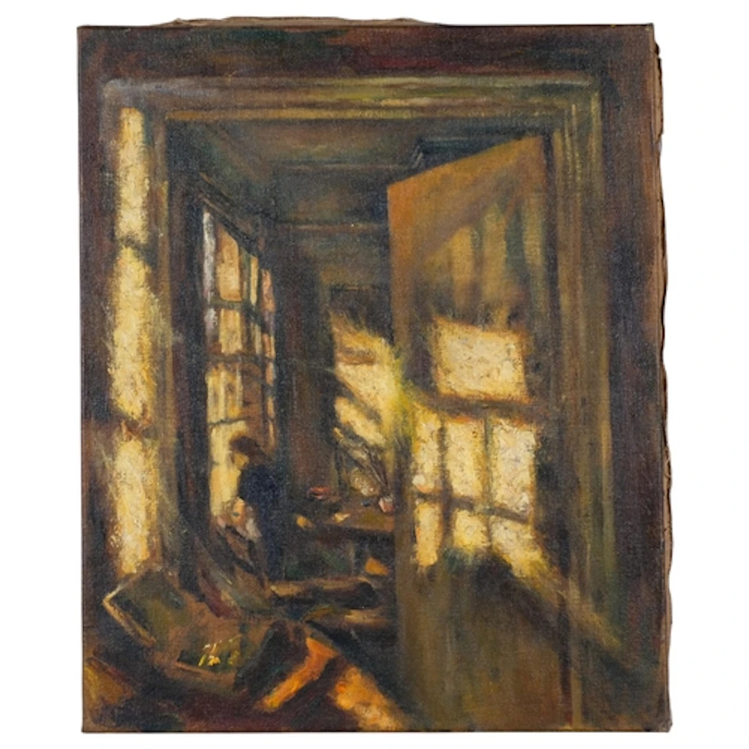 Attributed to Cyril Mann (1911 - 1980), interior scene, oil ...