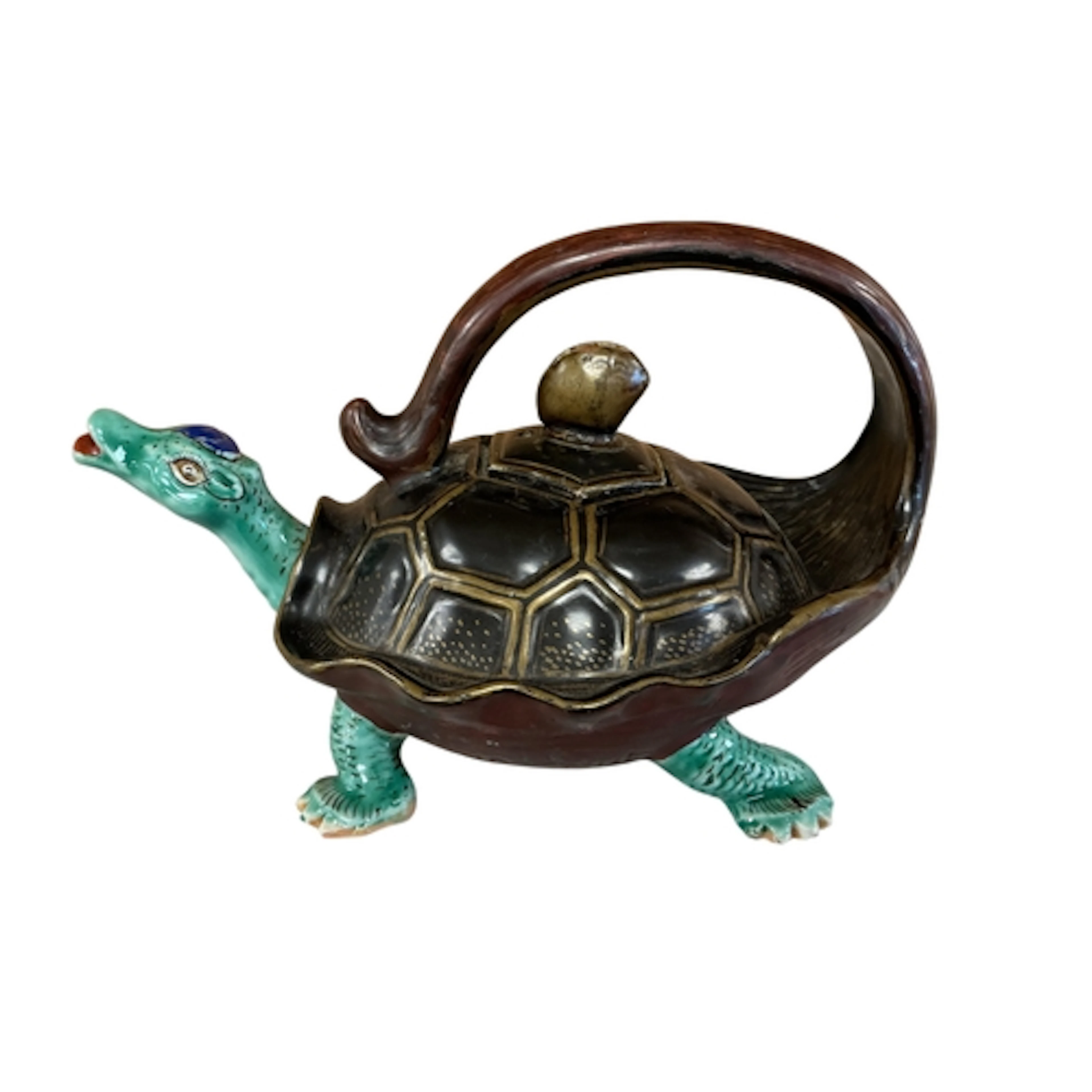 A Japanese Meiji period minogame pottery teapot, 19cm wide...