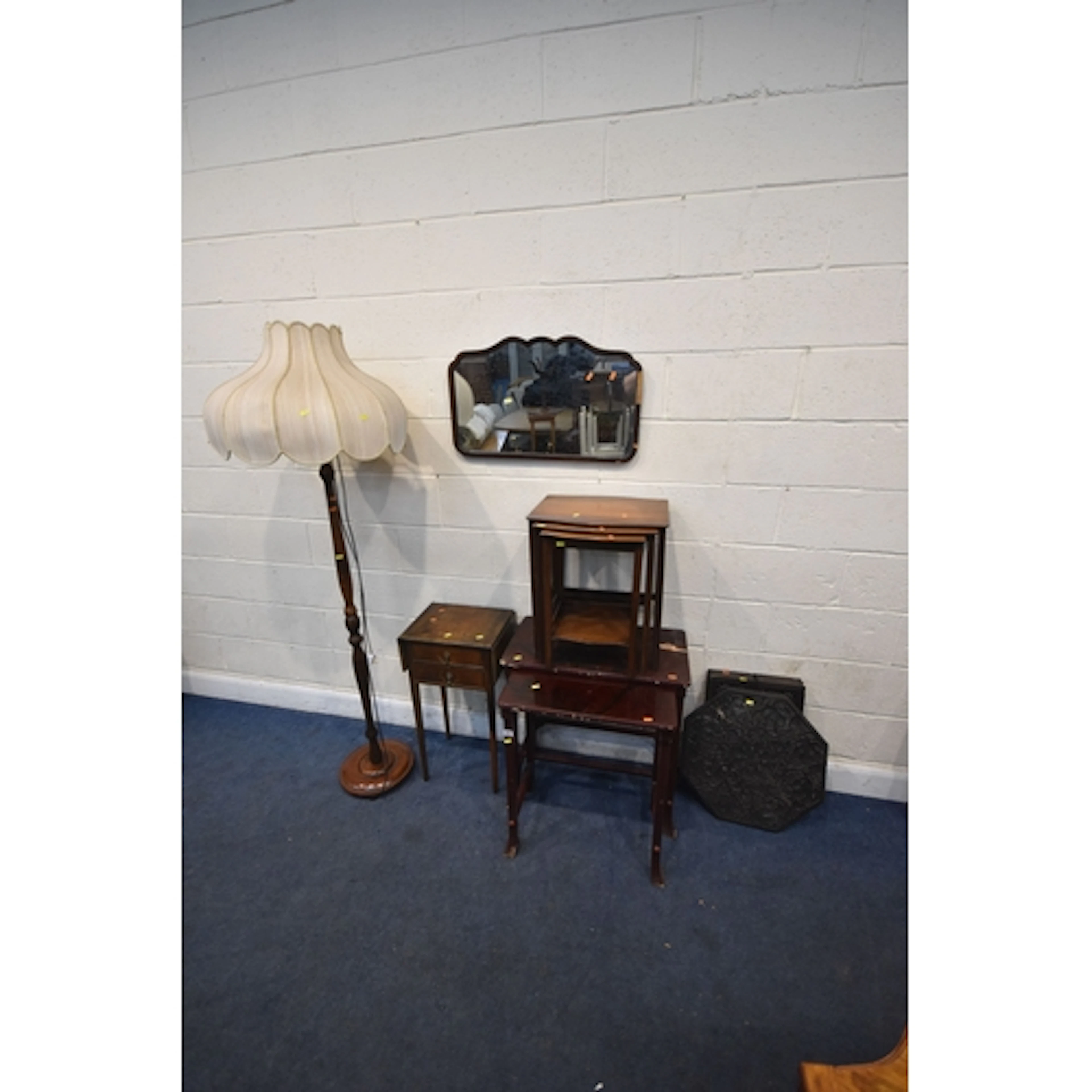 A SELECTION OF OCCASIONAL FURNITURE, to include a red lacque...