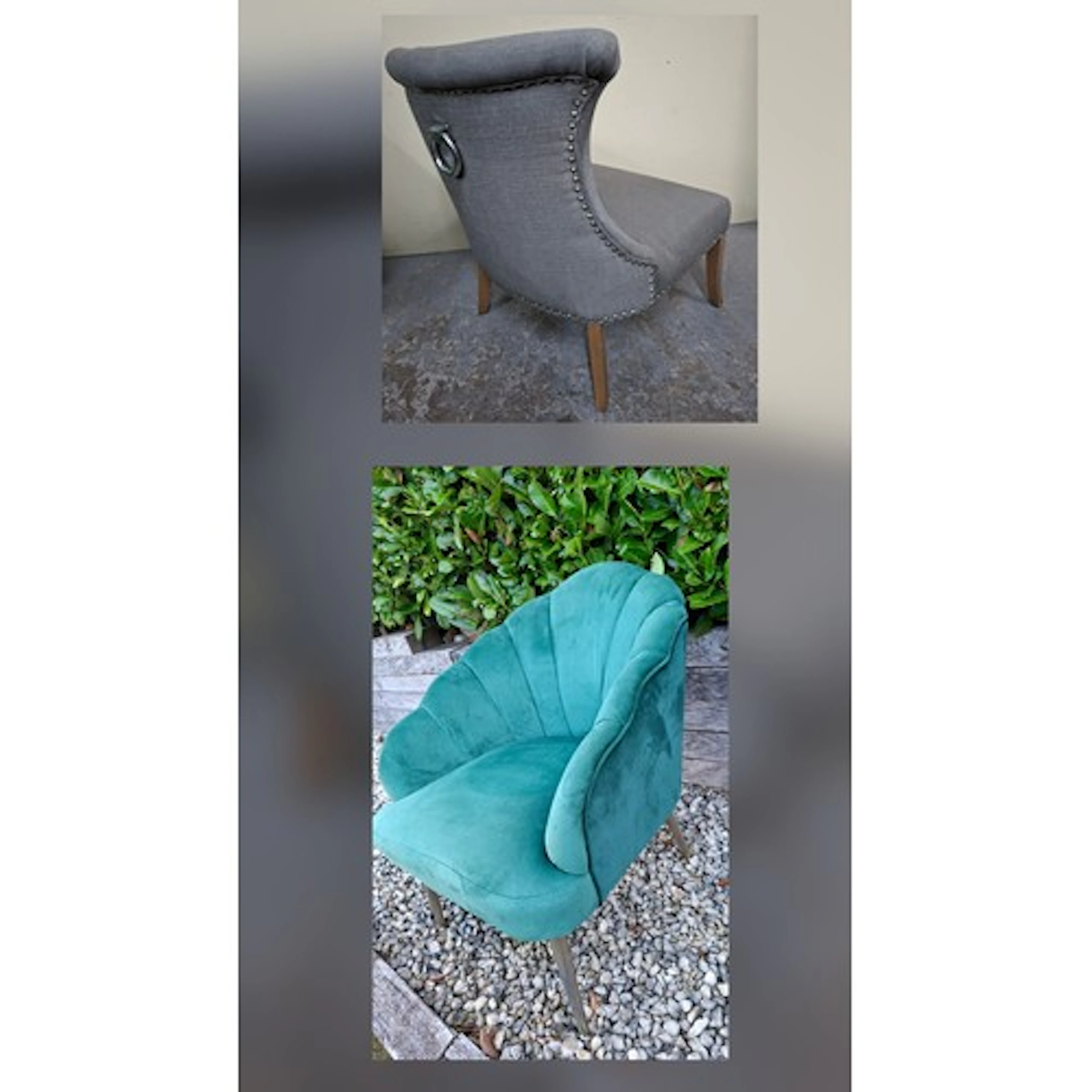 Two modern chairs comprising a green fan tailed back bedroom...