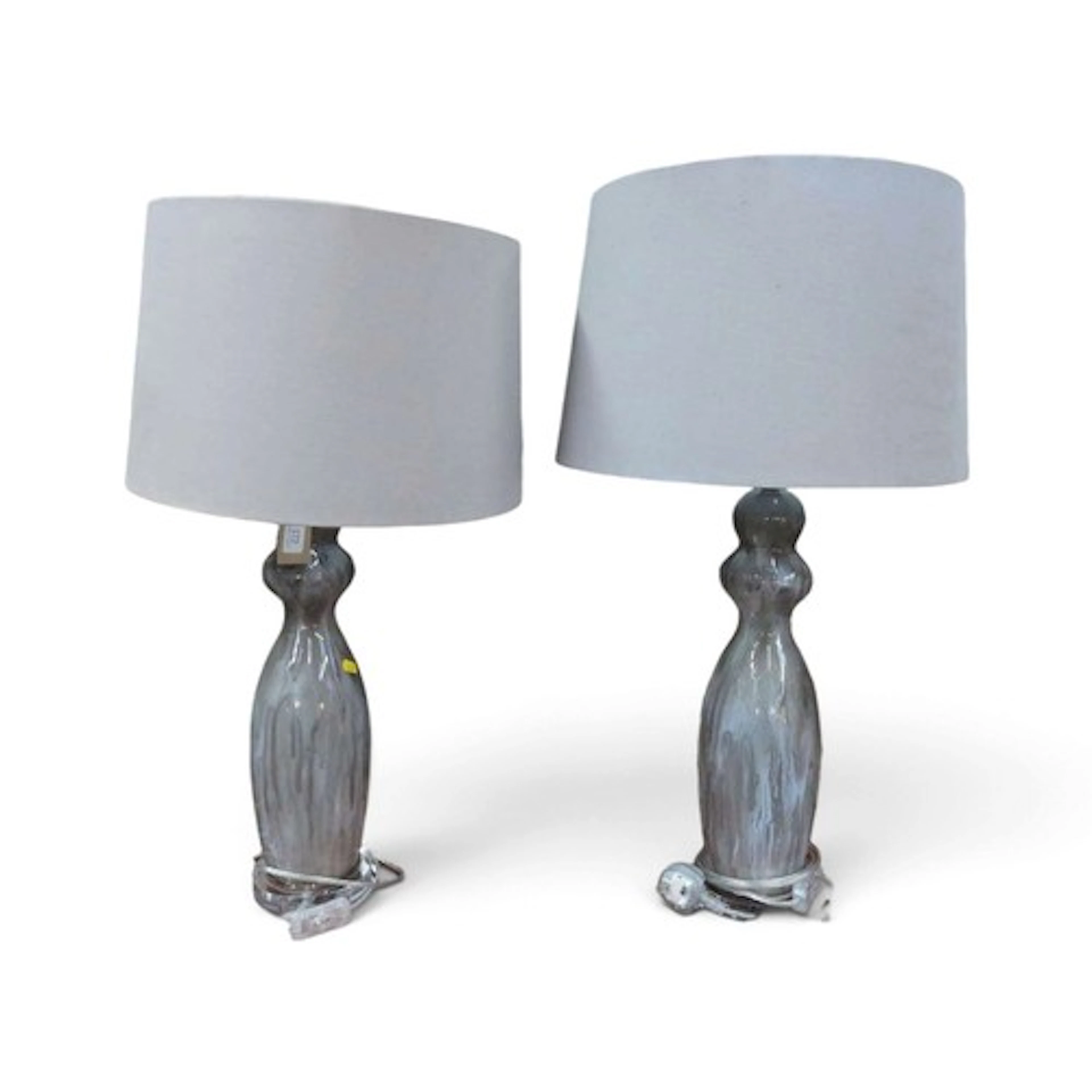 Pair of drip pattern-decorated glass table lamps.