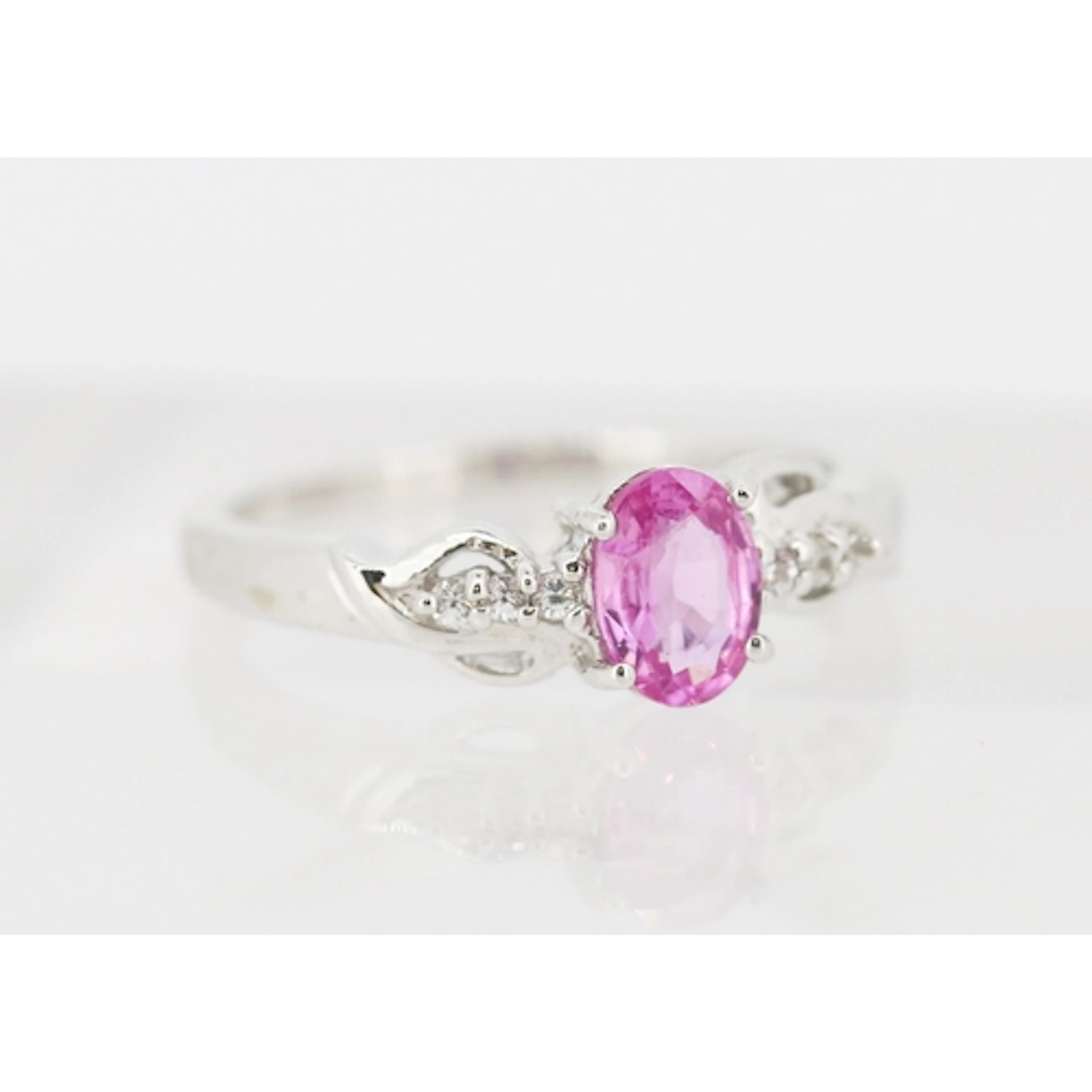 Attractively Detailed, Pink Sapphire Set Ring with Diamond S...