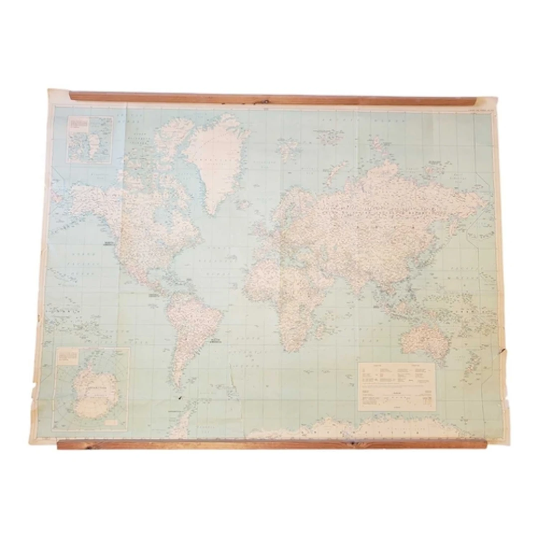 Mid century vintage Daily Telegraph Map of the World publish...