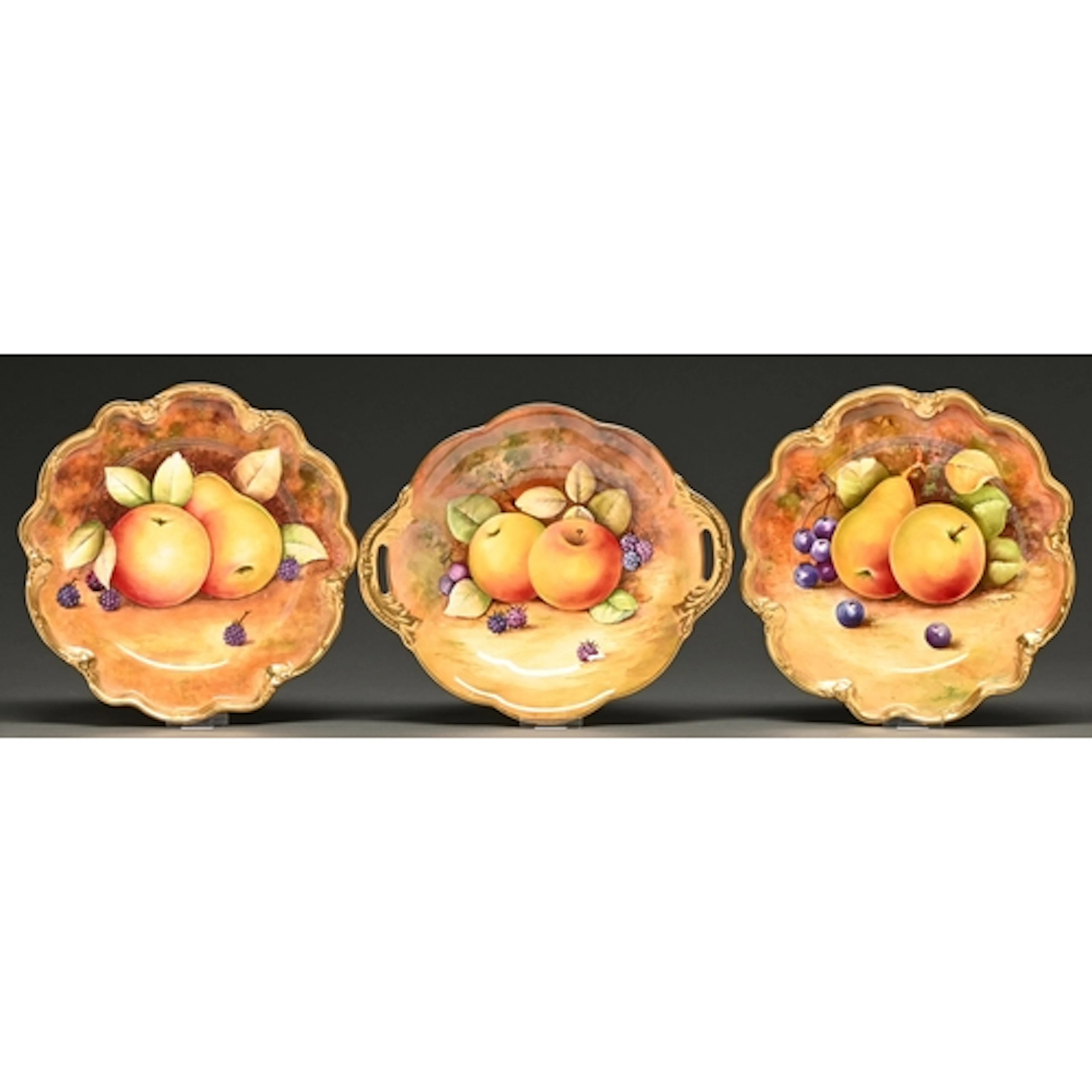 A Coalport dish and pair of plates, c1970-80, painted by M L...