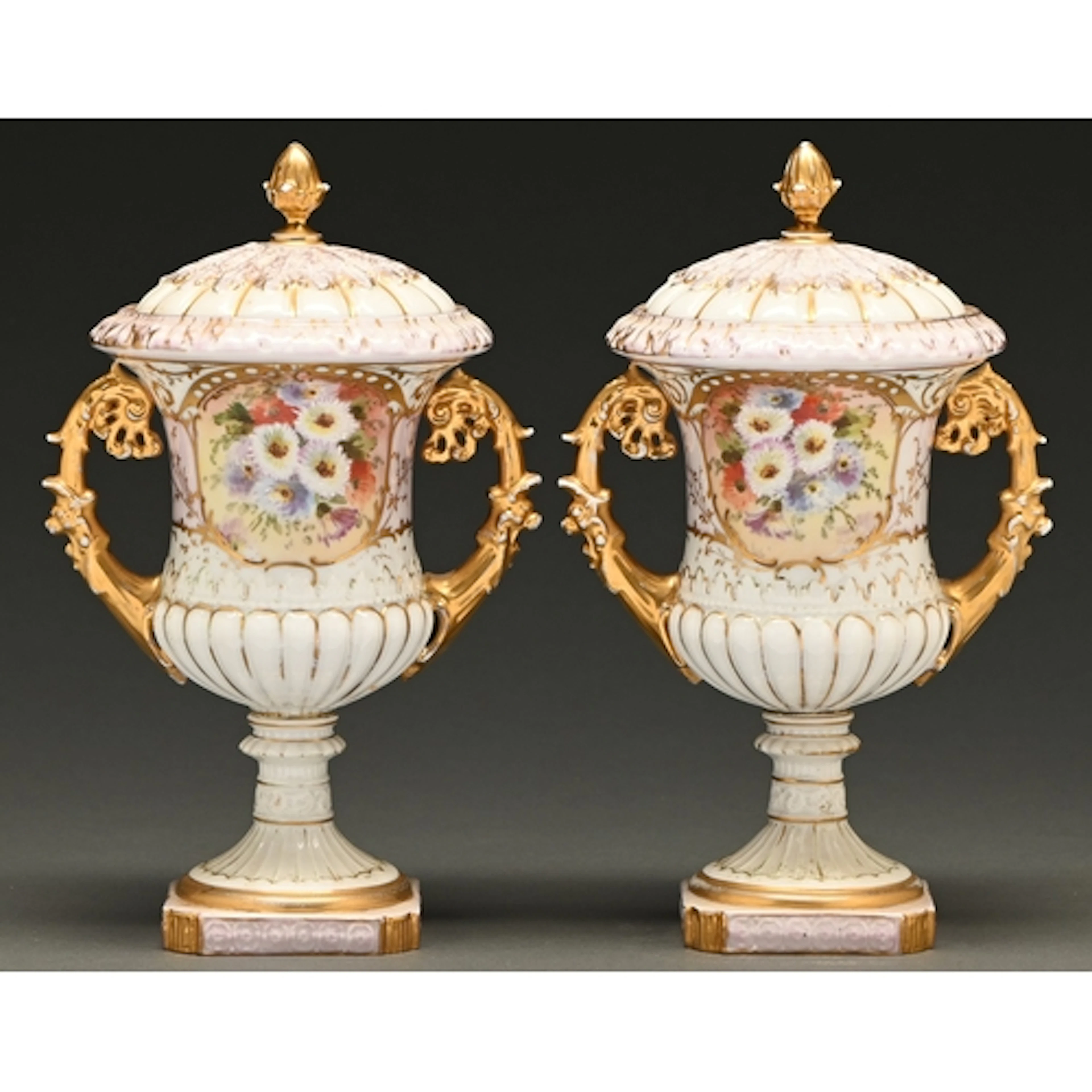 A pair of Rudolstadt two-handled vases and covers, c1900, of...