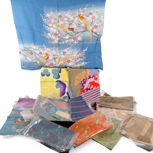 A group of embroideries and textiles