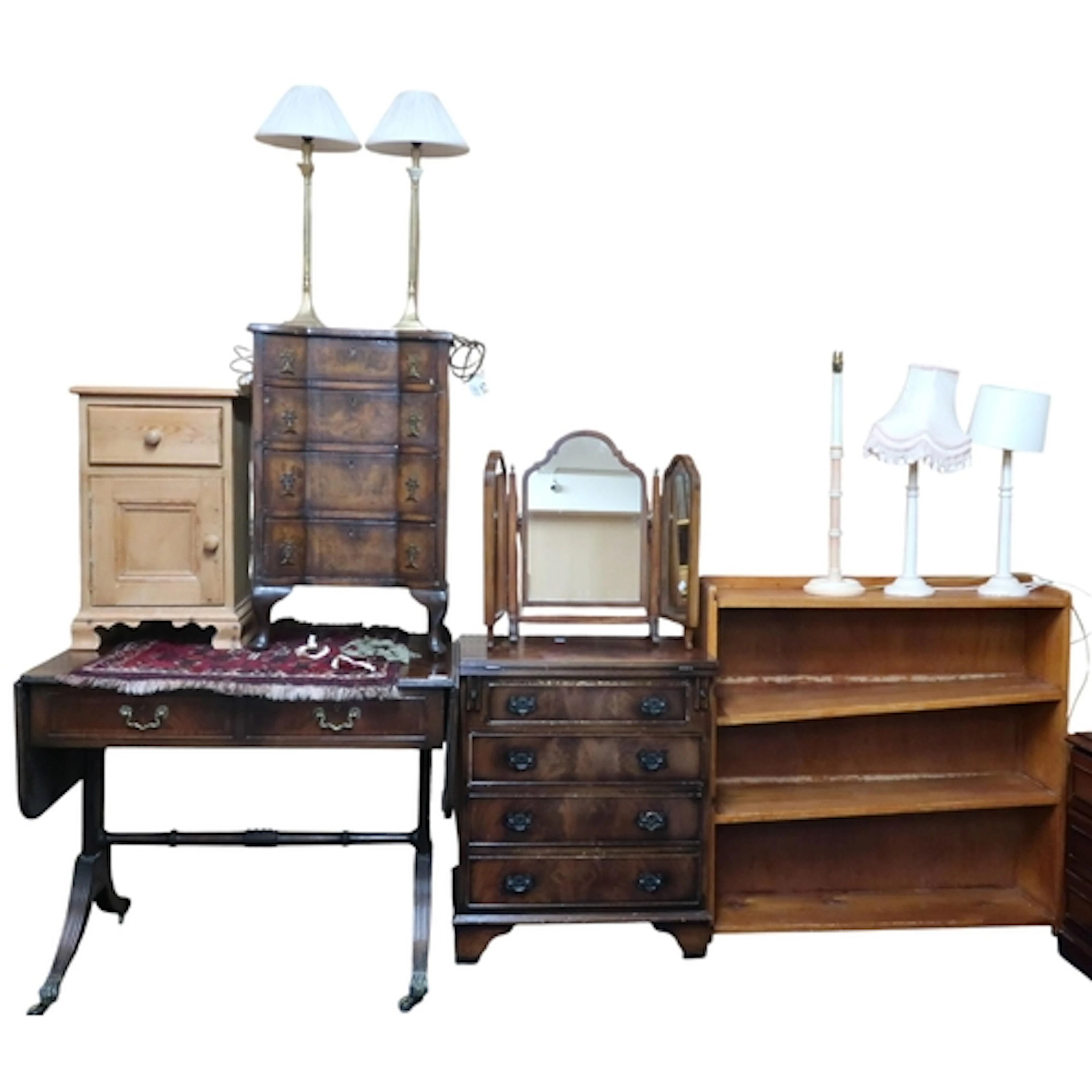 A large mixed lot to include drop end sofa table (def), four...