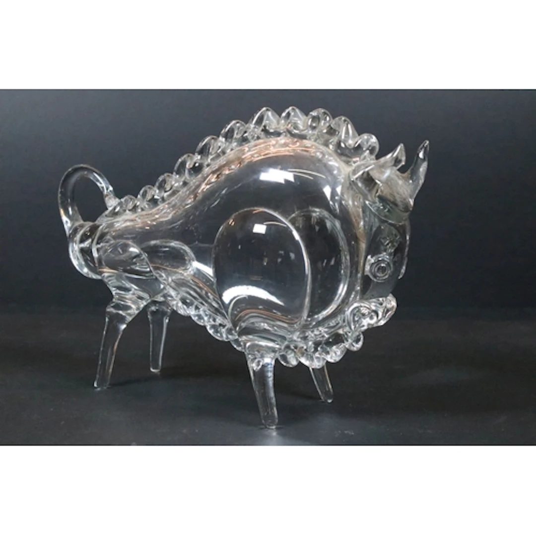 Hemah blown clear glass bull, modelled in stylised form. Mea...
