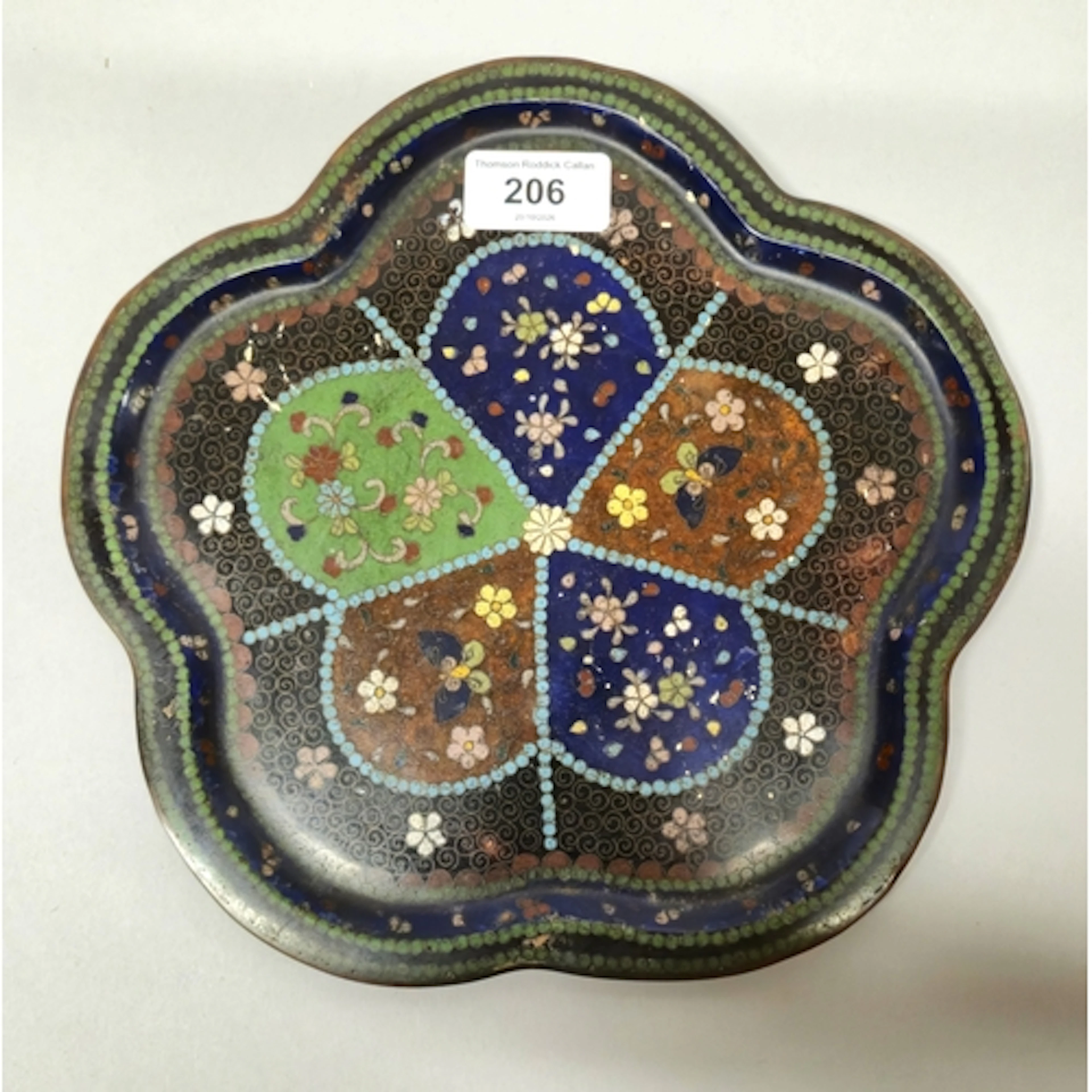 Chinese cloisonne on bronze desk tray, Decorated with flower...