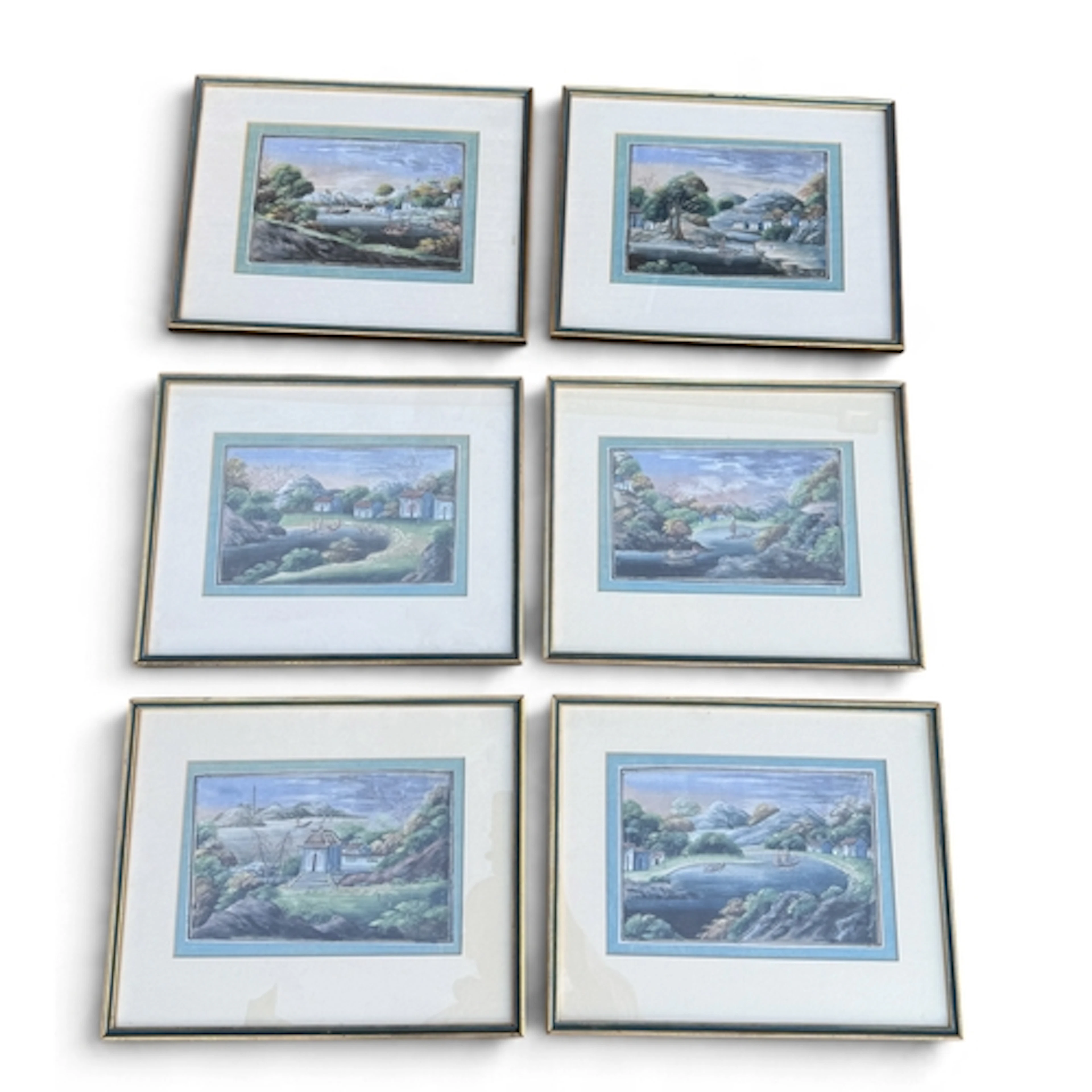 A SET OF SIX EARLY 19TH CENTURY CHINESE PITH PAINTINGS Eac...