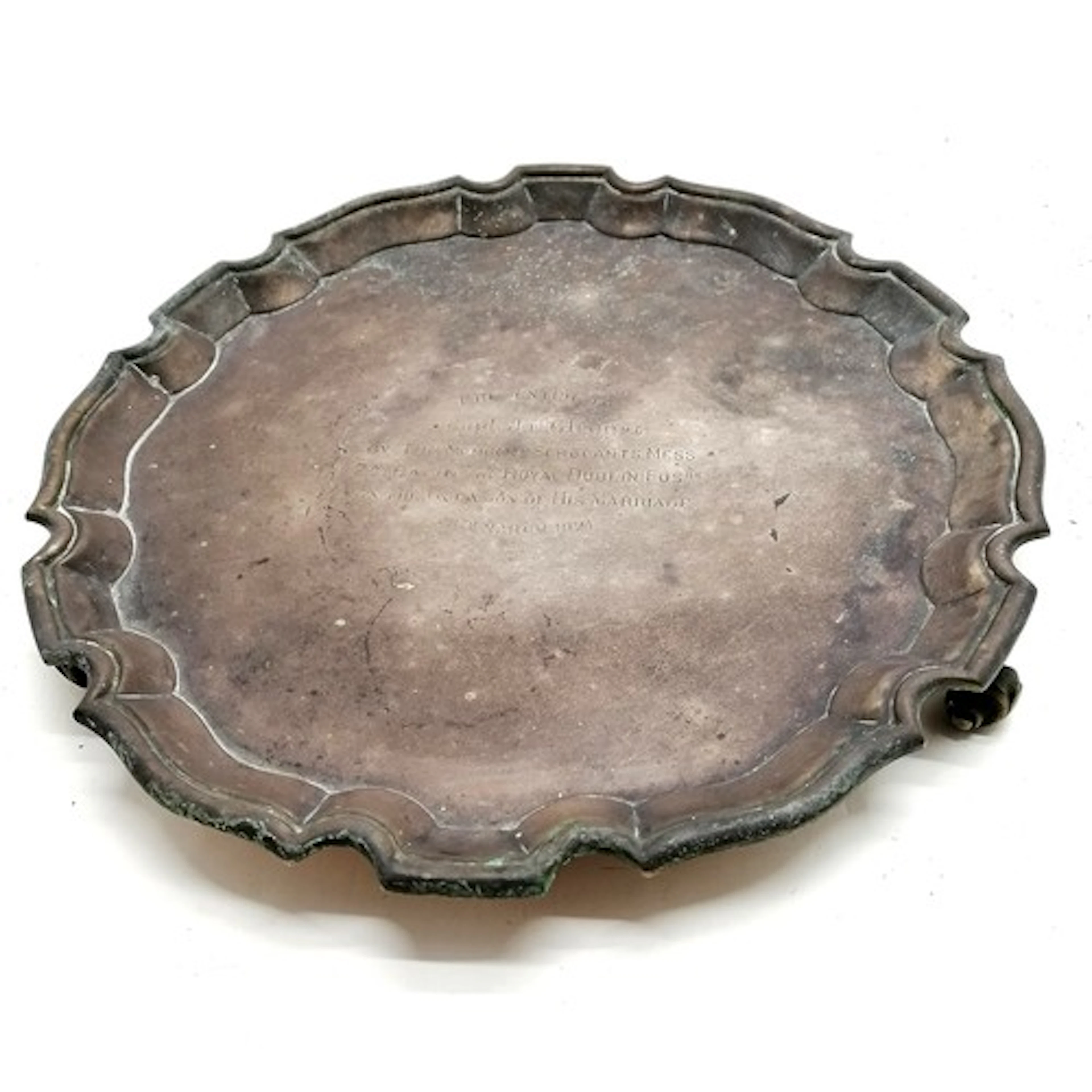 1918 silver hallmarked 3 footed scalloped salver by Harriso...