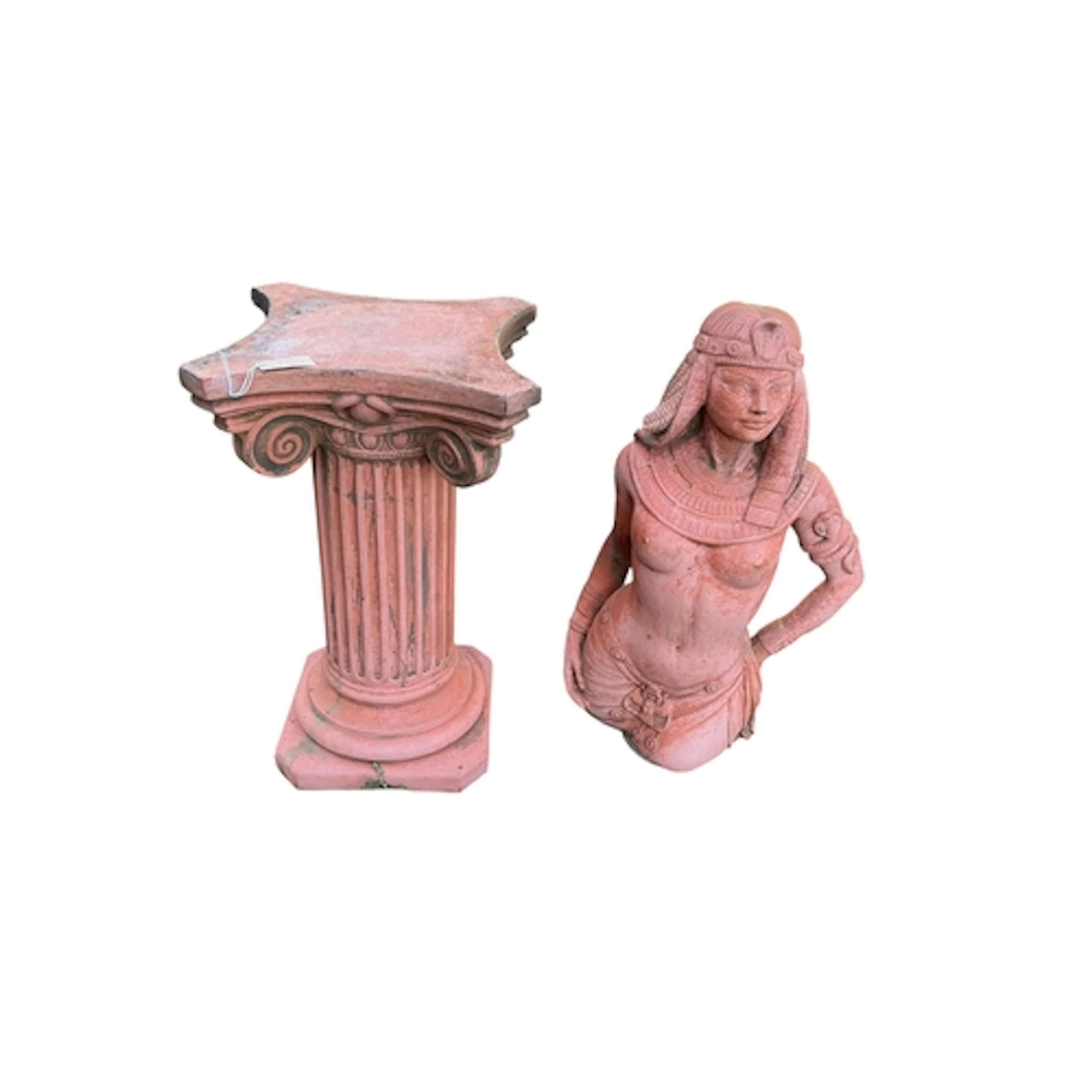 A terracotta figure of Cleopatra on a square plinth, base 46...