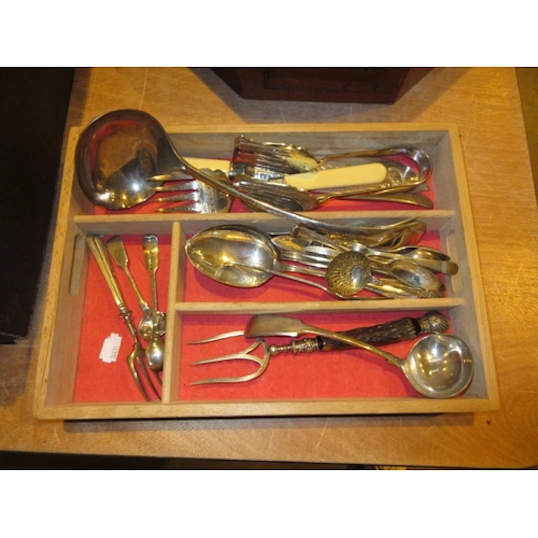 Tray of Silver Plated Cutlery etc