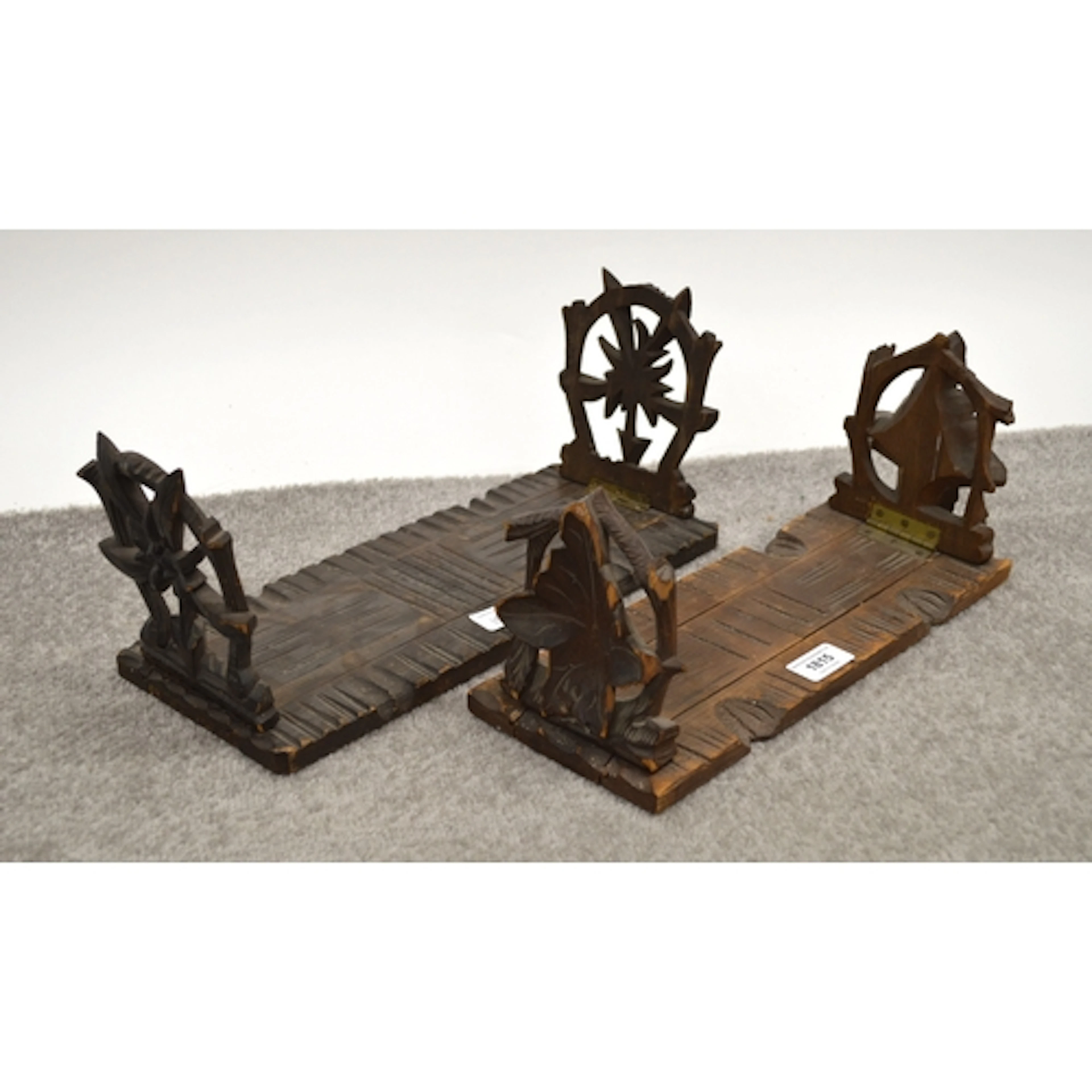 Black Forest carved wooden folding table top book rack, and ...