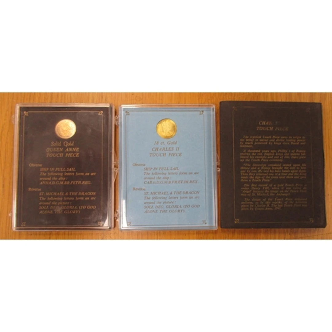 1974 touch pieces by Johnson Matthey with 18ct Charles II go...