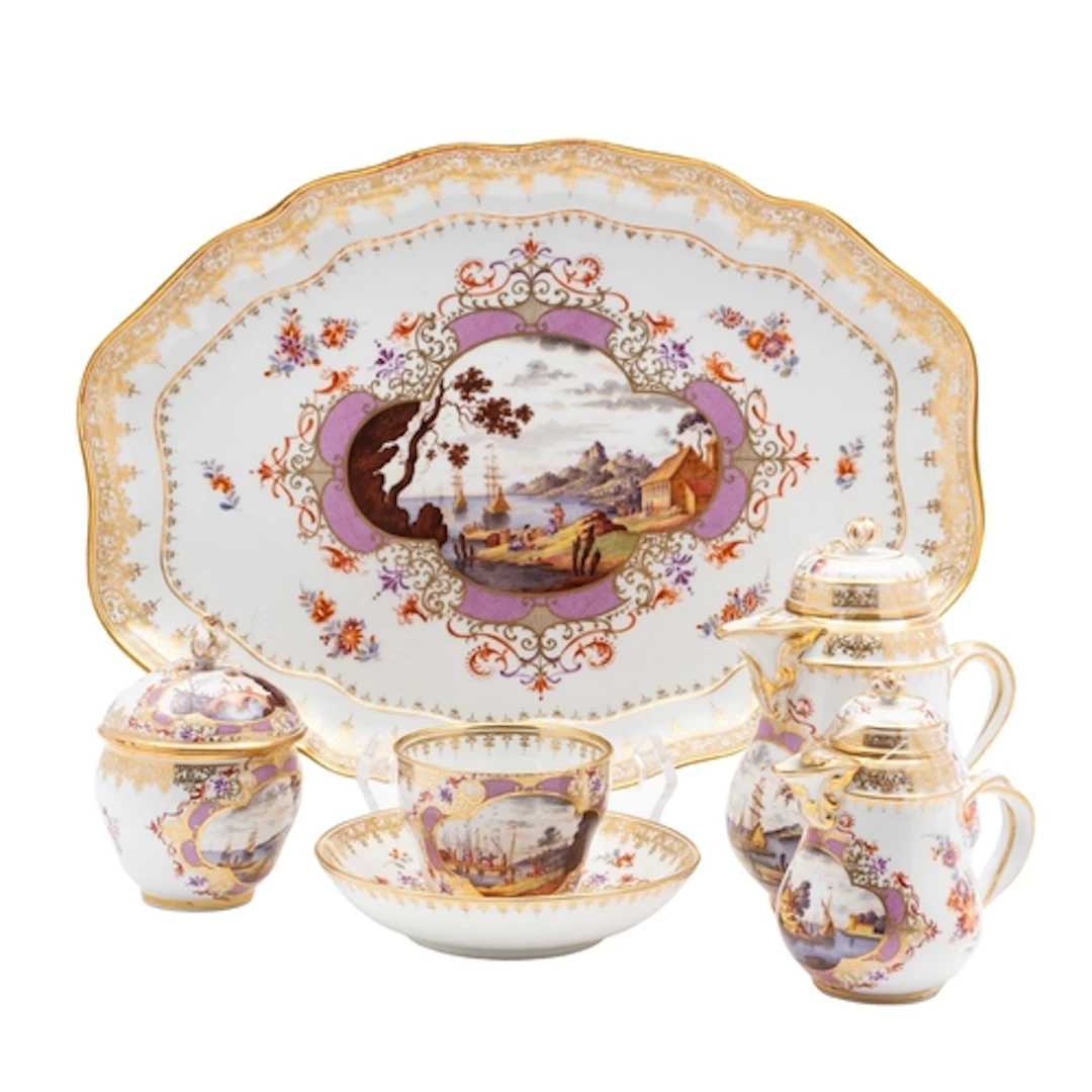 A Meissen part cabaret set in 18th century style, late 19th/...