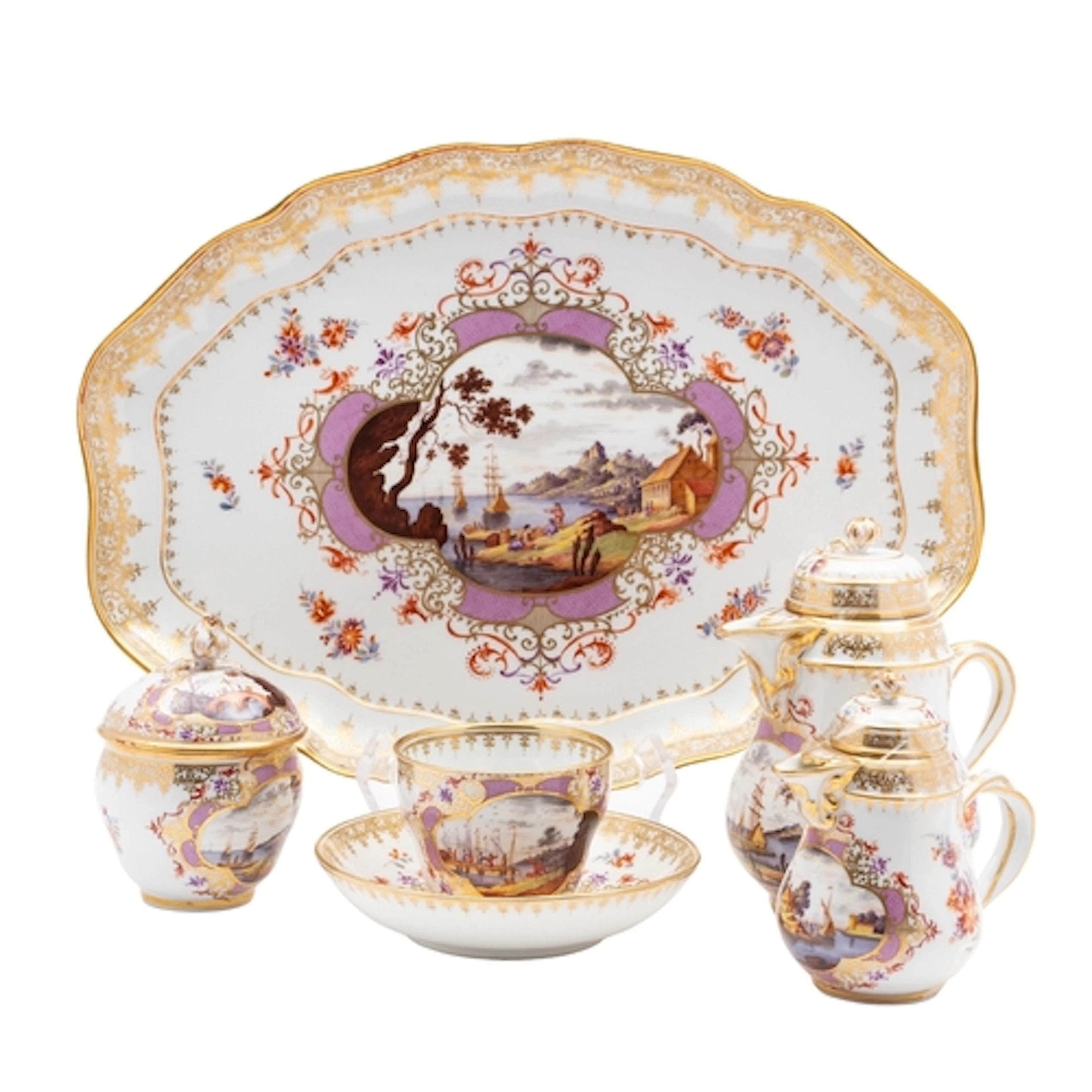 A Meissen part cabaret set in 18th century style, late 19th/...