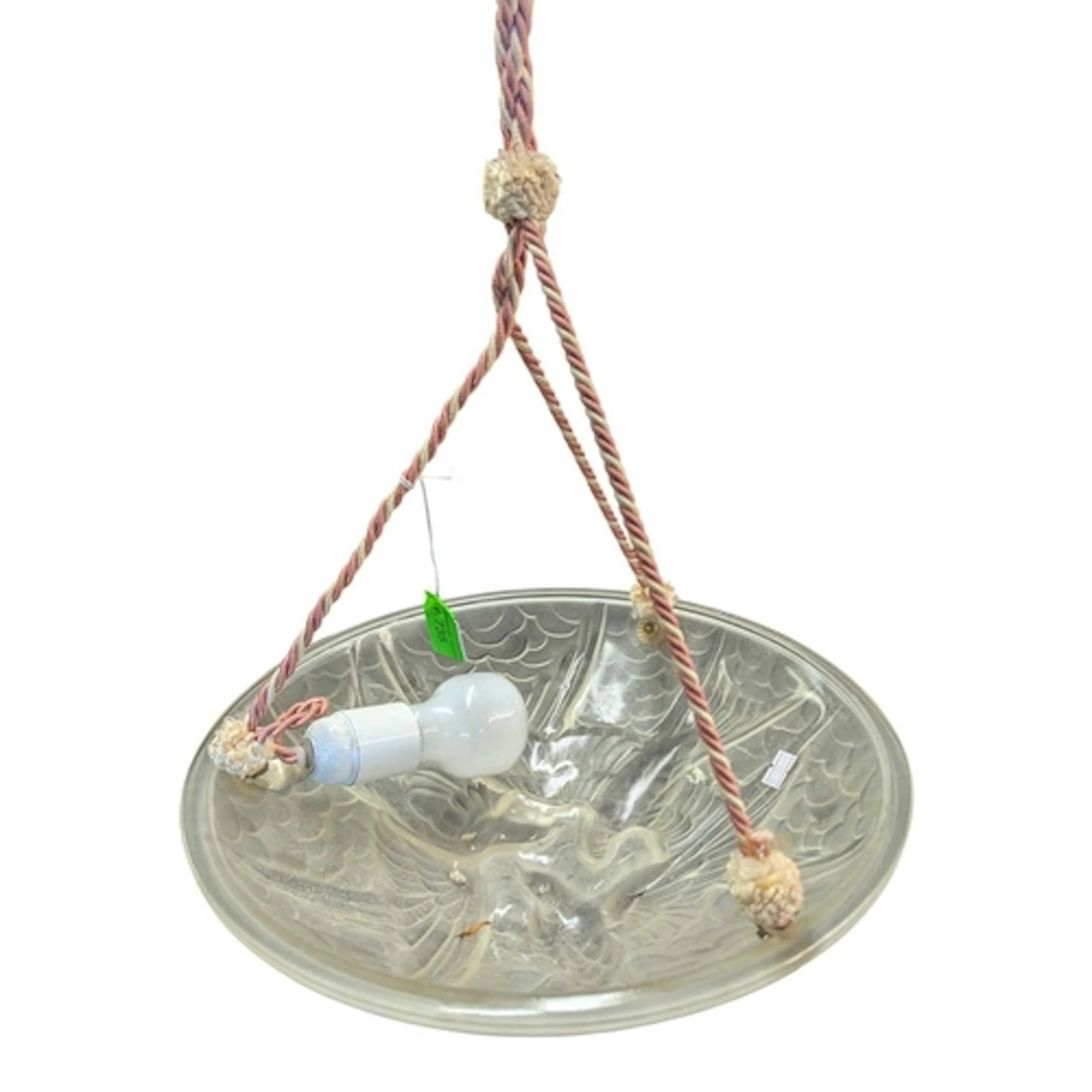 A vintage 20th century Lalique manner French glass pendant l...