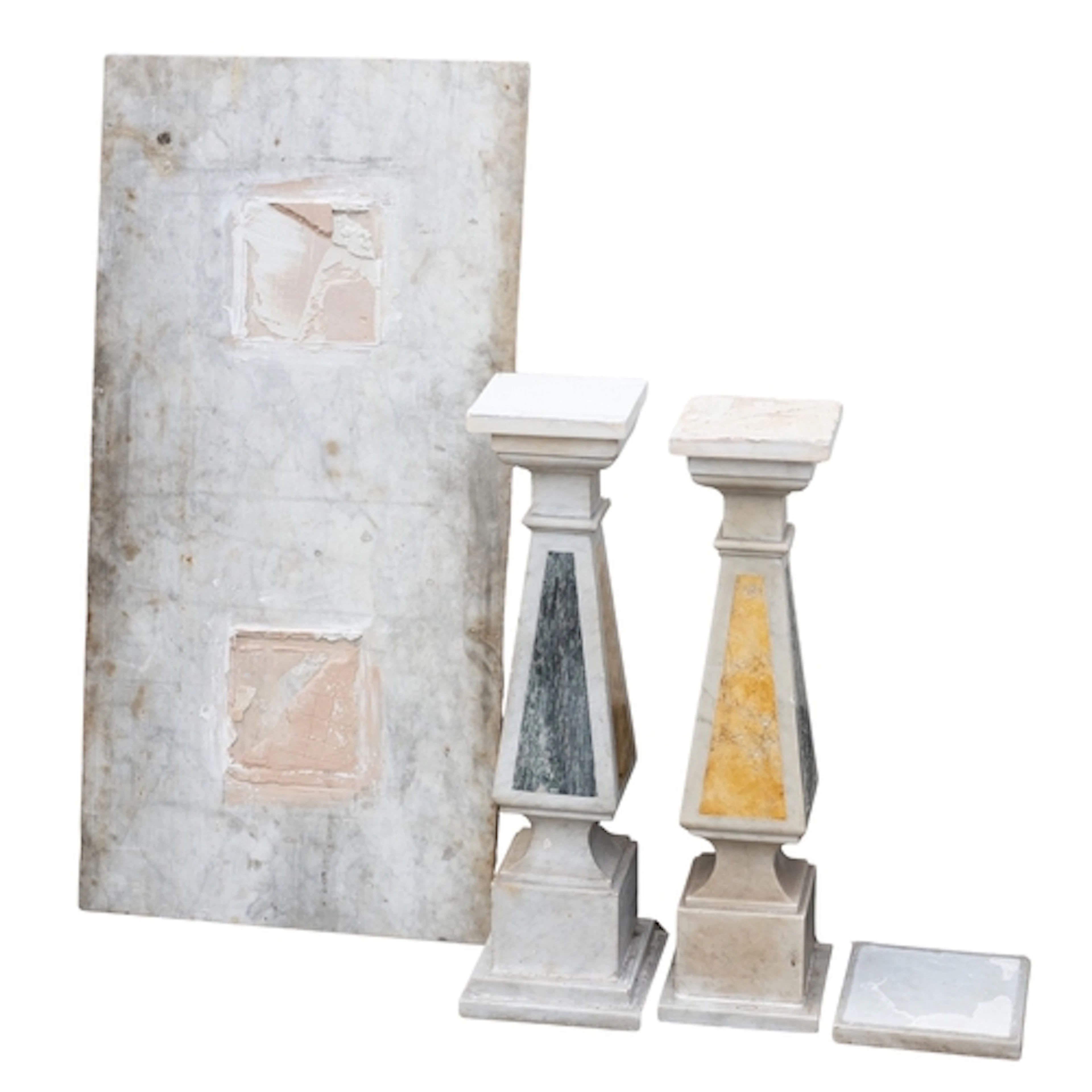 A marble conservatory or garden table, elements 19th century...