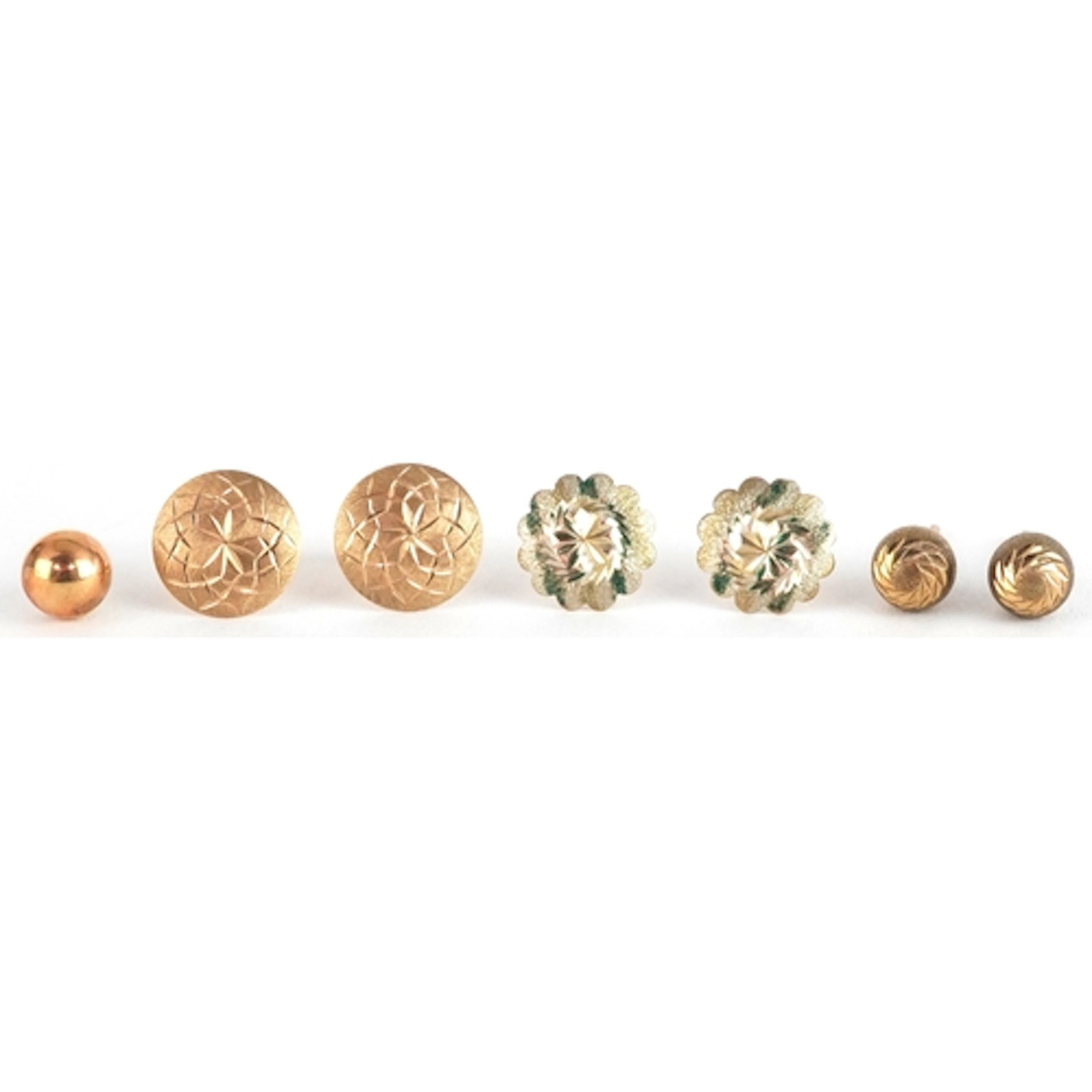 Pair of 9ct gold engine turned stud earrings together with a...