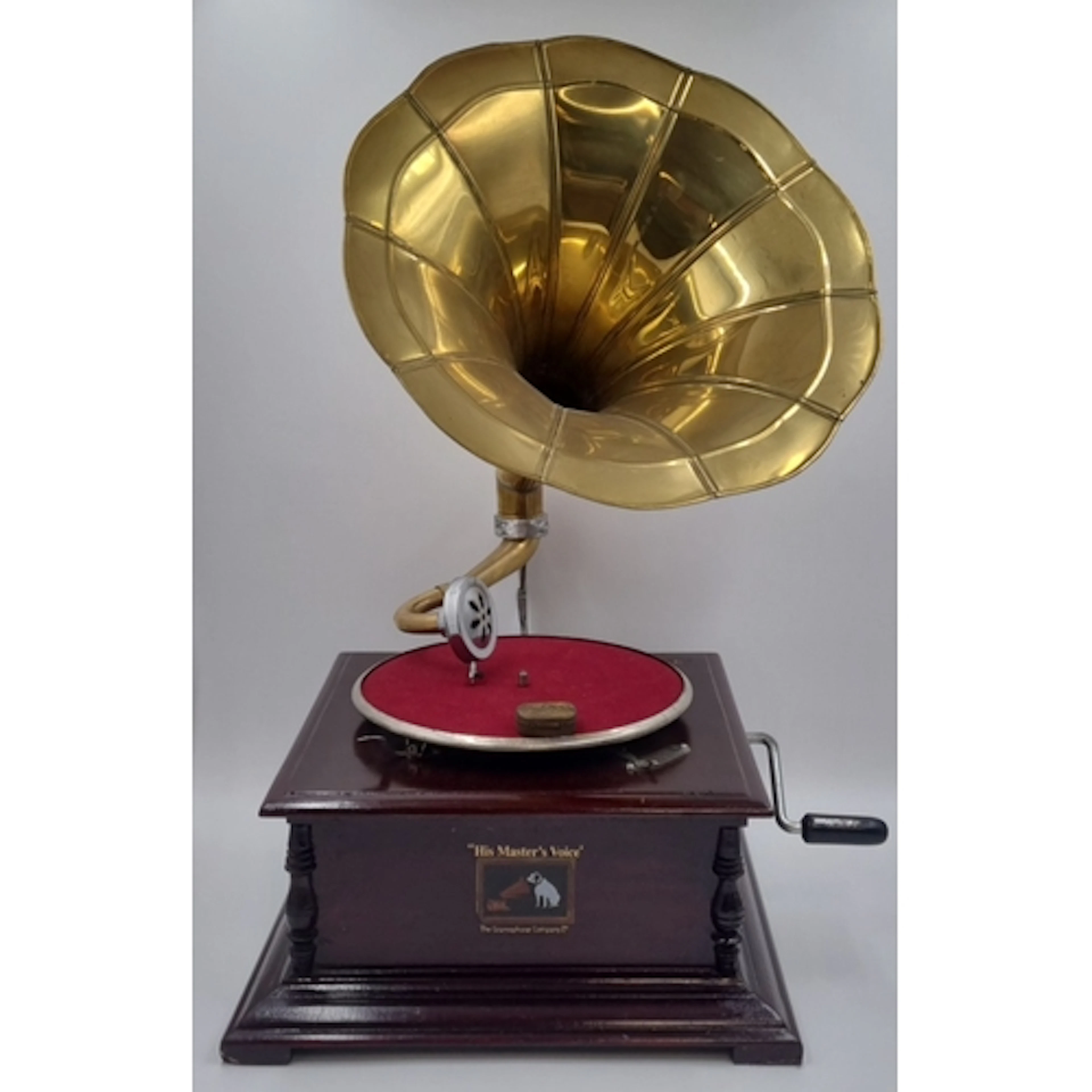 His Master’s Voice-style table gramophone with brass-coloure...