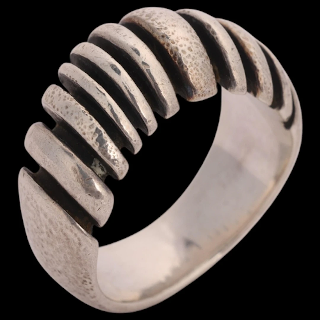 A Danish? modernist sterling silver abstract band ring, sett...