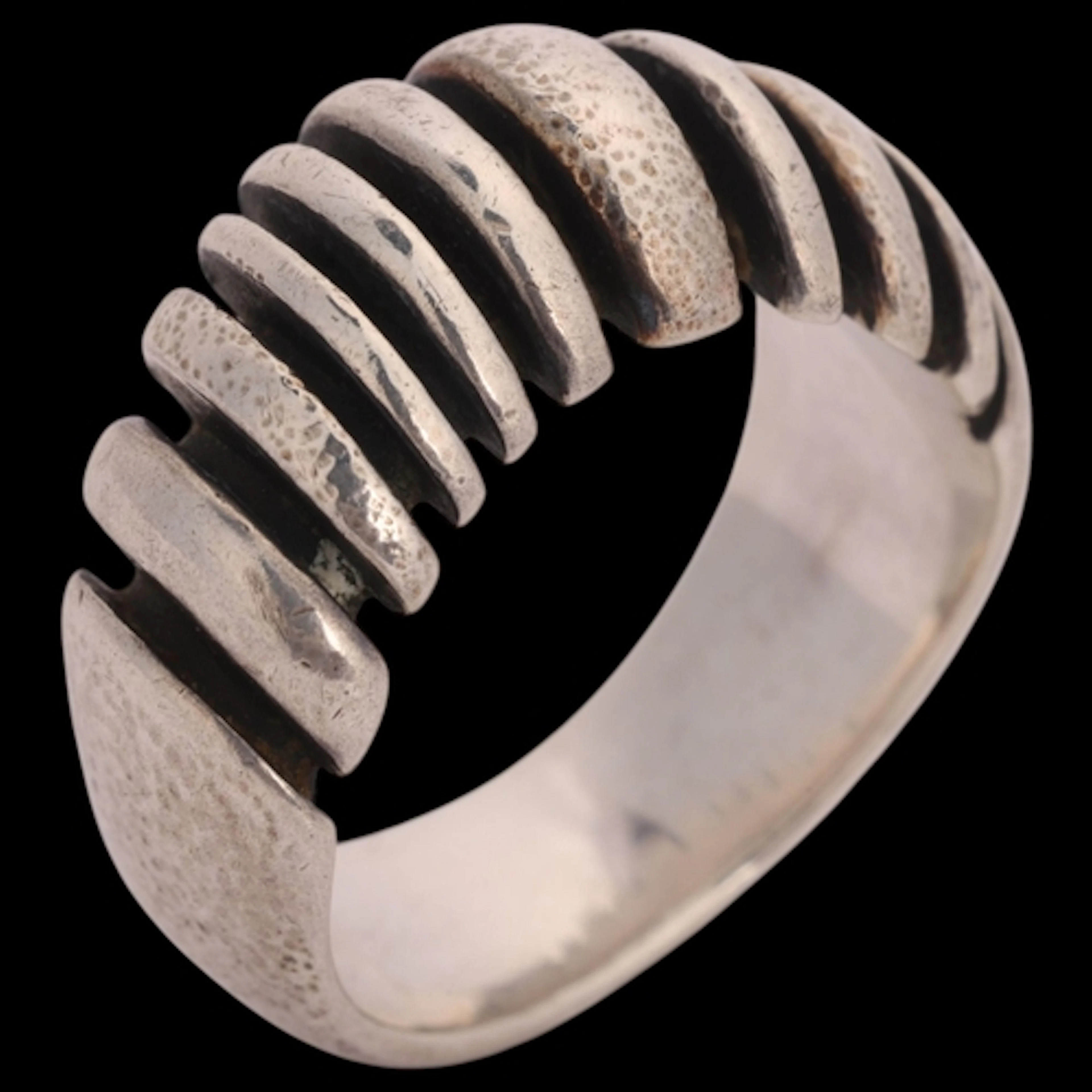 A Danish? modernist sterling silver abstract band ring, sett...