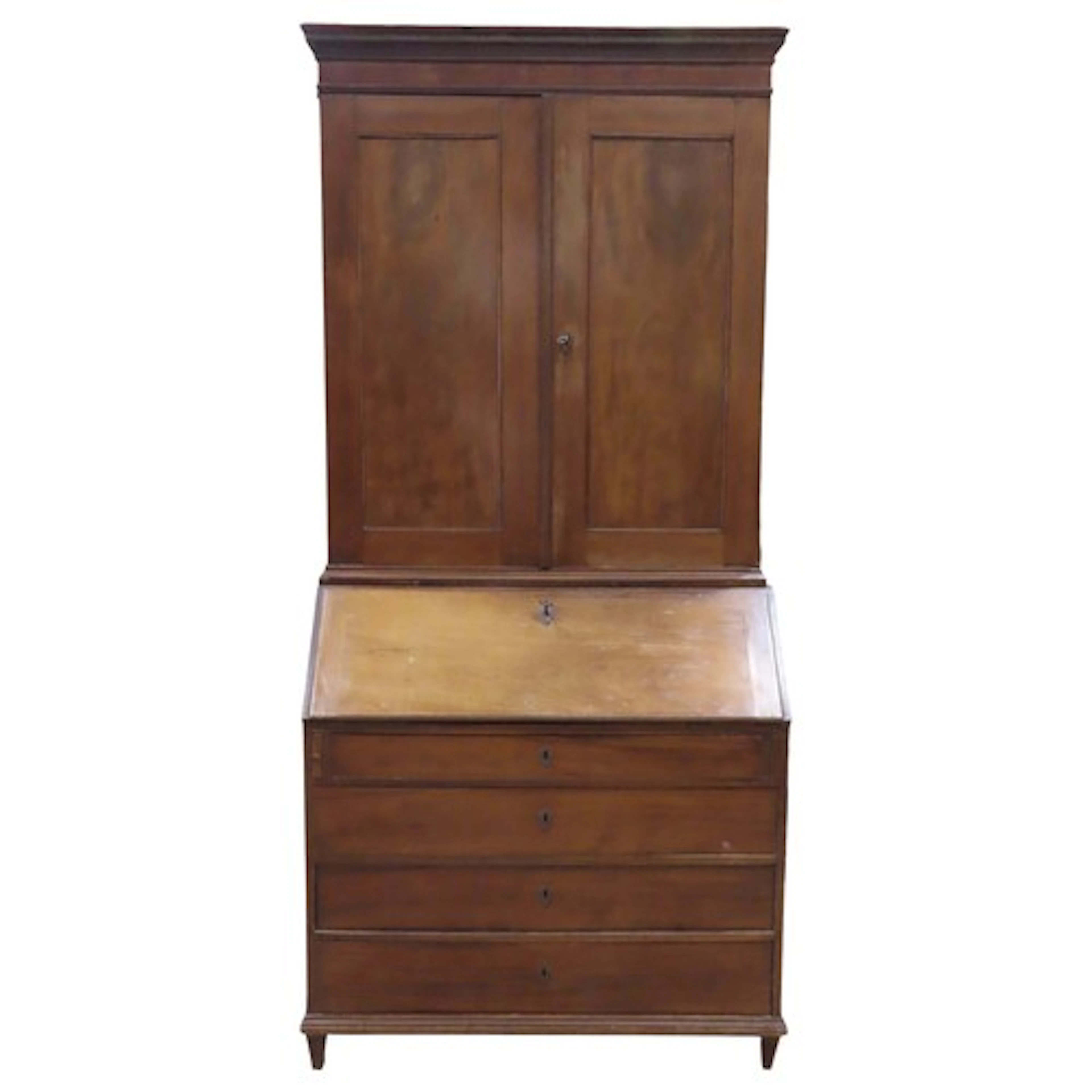 A 19th century mahogany bureau cupboard the upper section en...