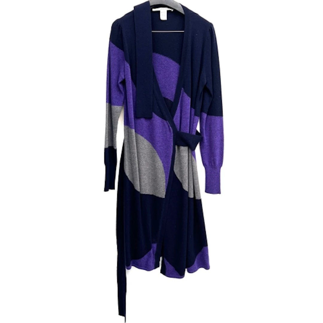 A Diane von Furstenberg black, purple and grey wool wrap dre...