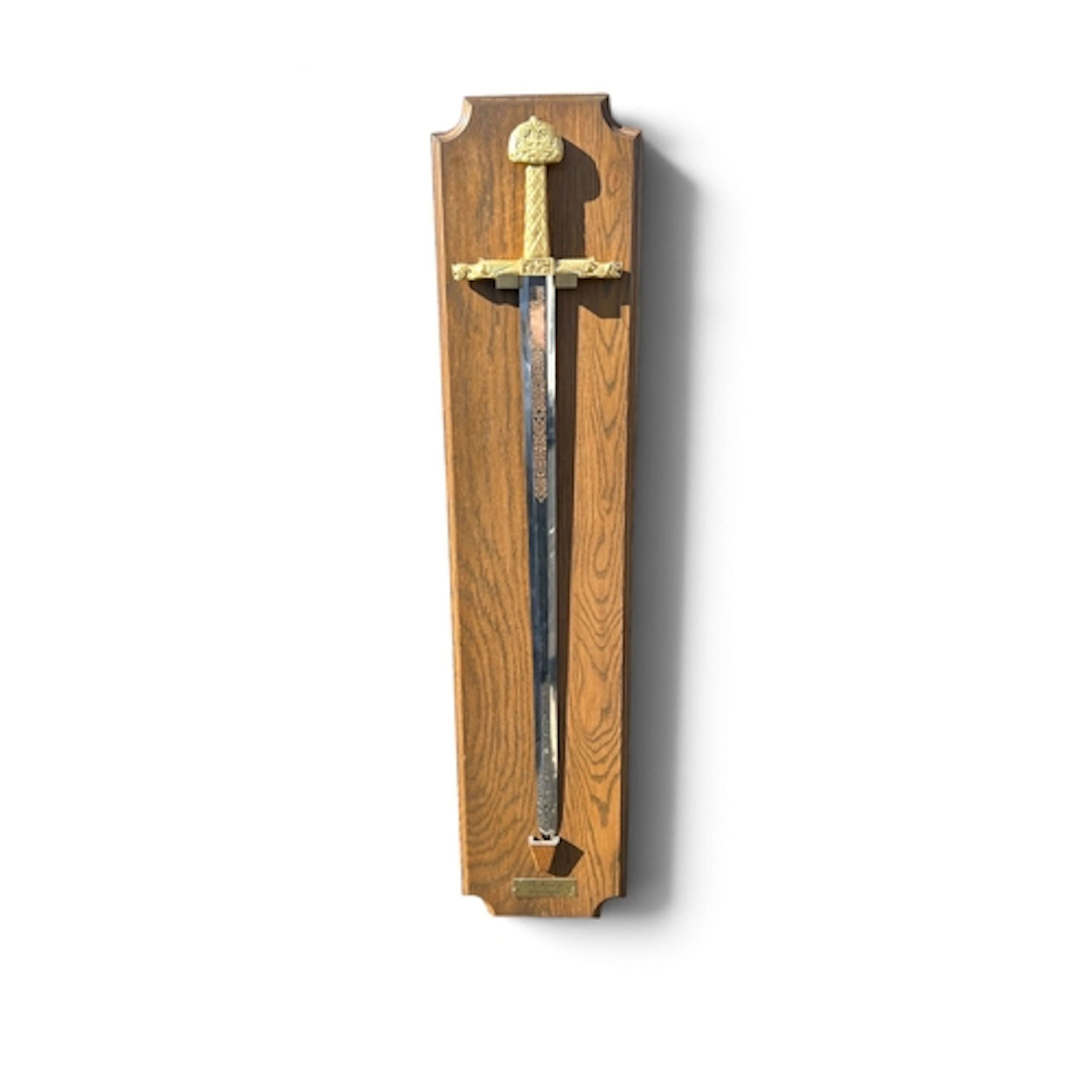A REPRODUCTION OF THE SWORD OF CHARLEMAGNE, MOUNTED ON AN OA...