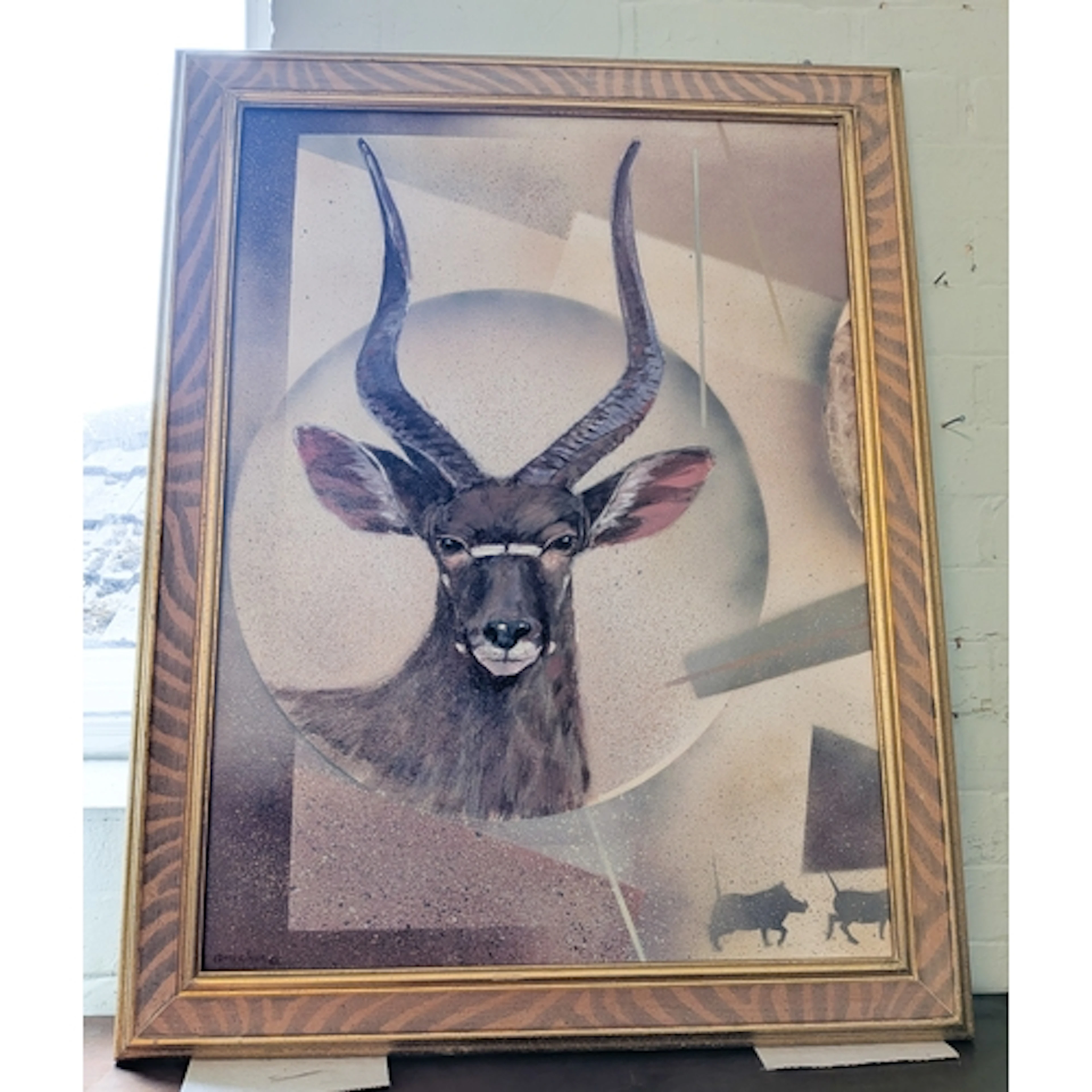 A large pair of South African oil on canvas paintings depict...